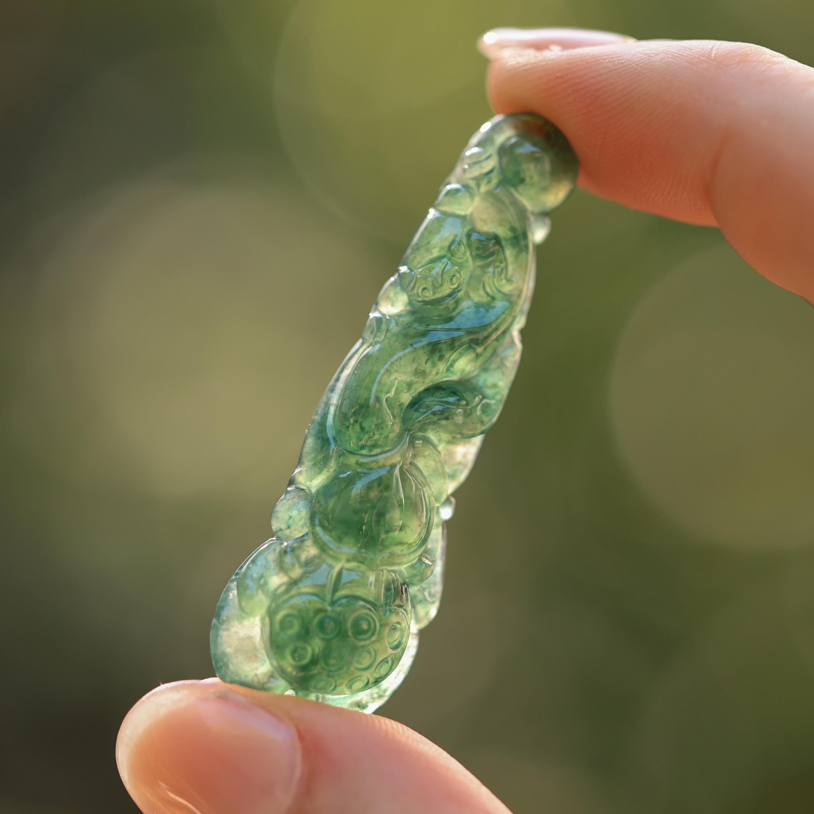 Green Jade Lotus & Animal Carving