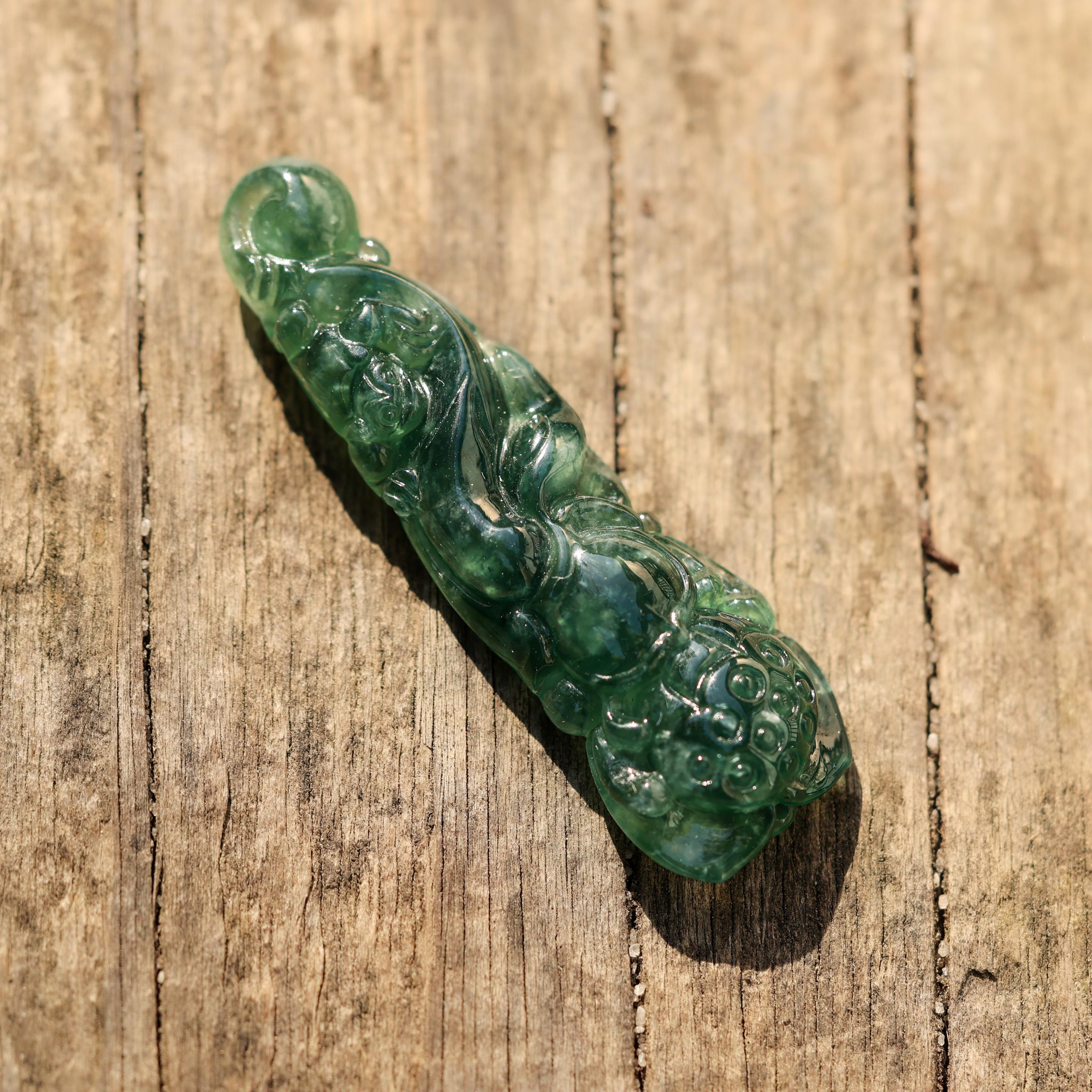 Green Jade Lotus & Animal Carving