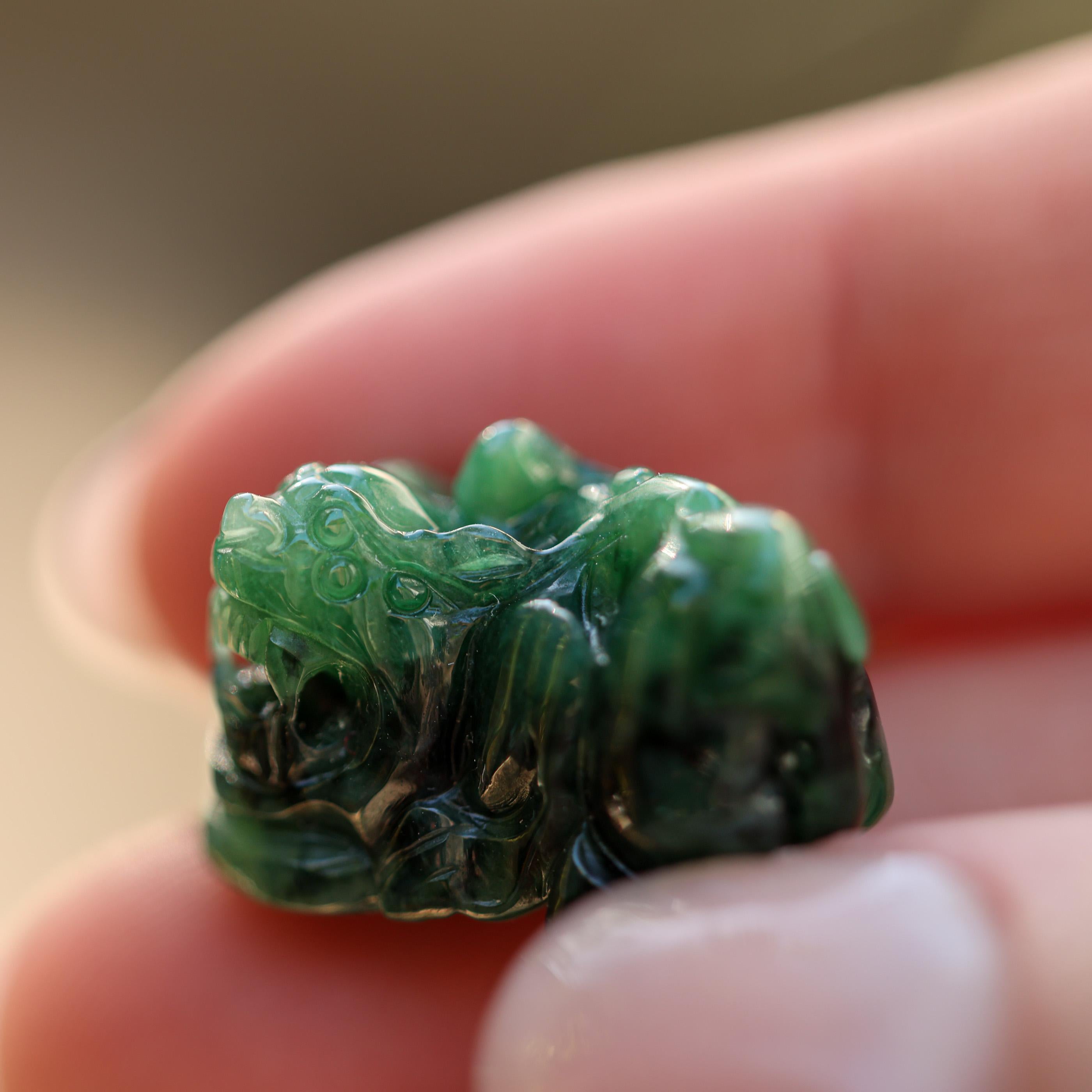 Green Jade Fu Dog Lion Carving