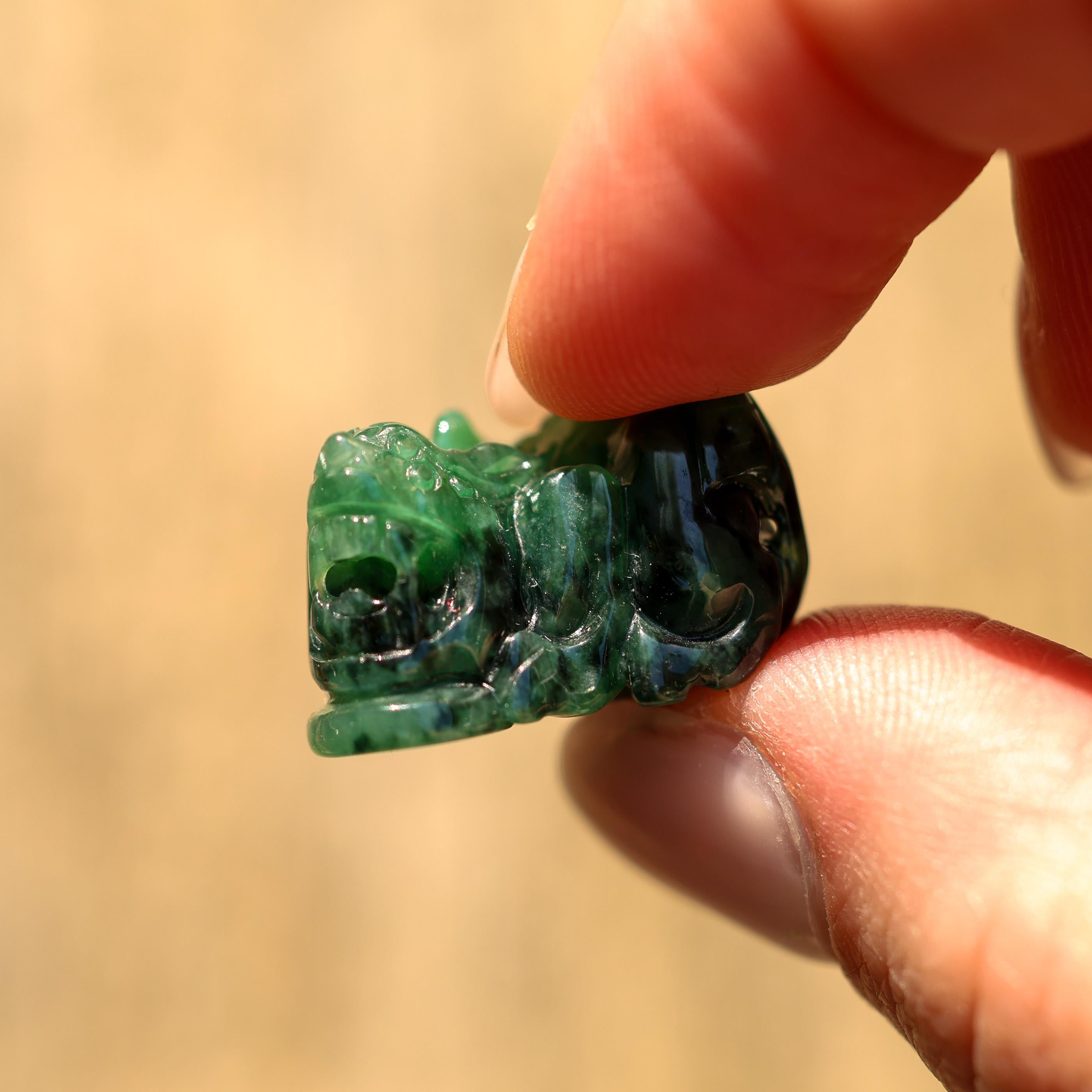 Green Jade Fu Dog Lion Carving
