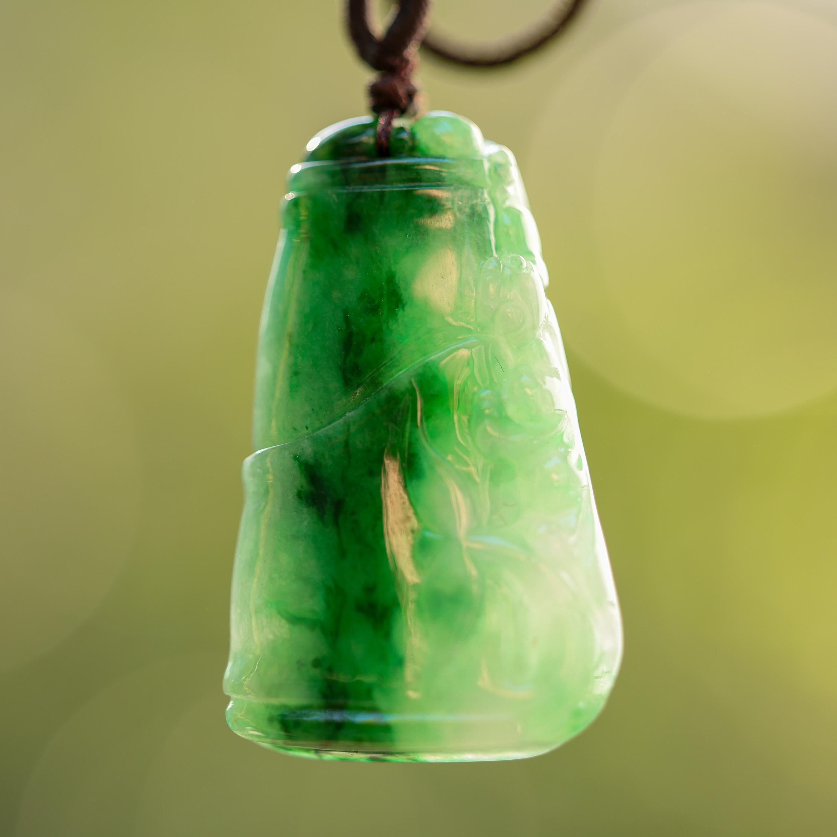 Green Jade Carving on Cord Necklace