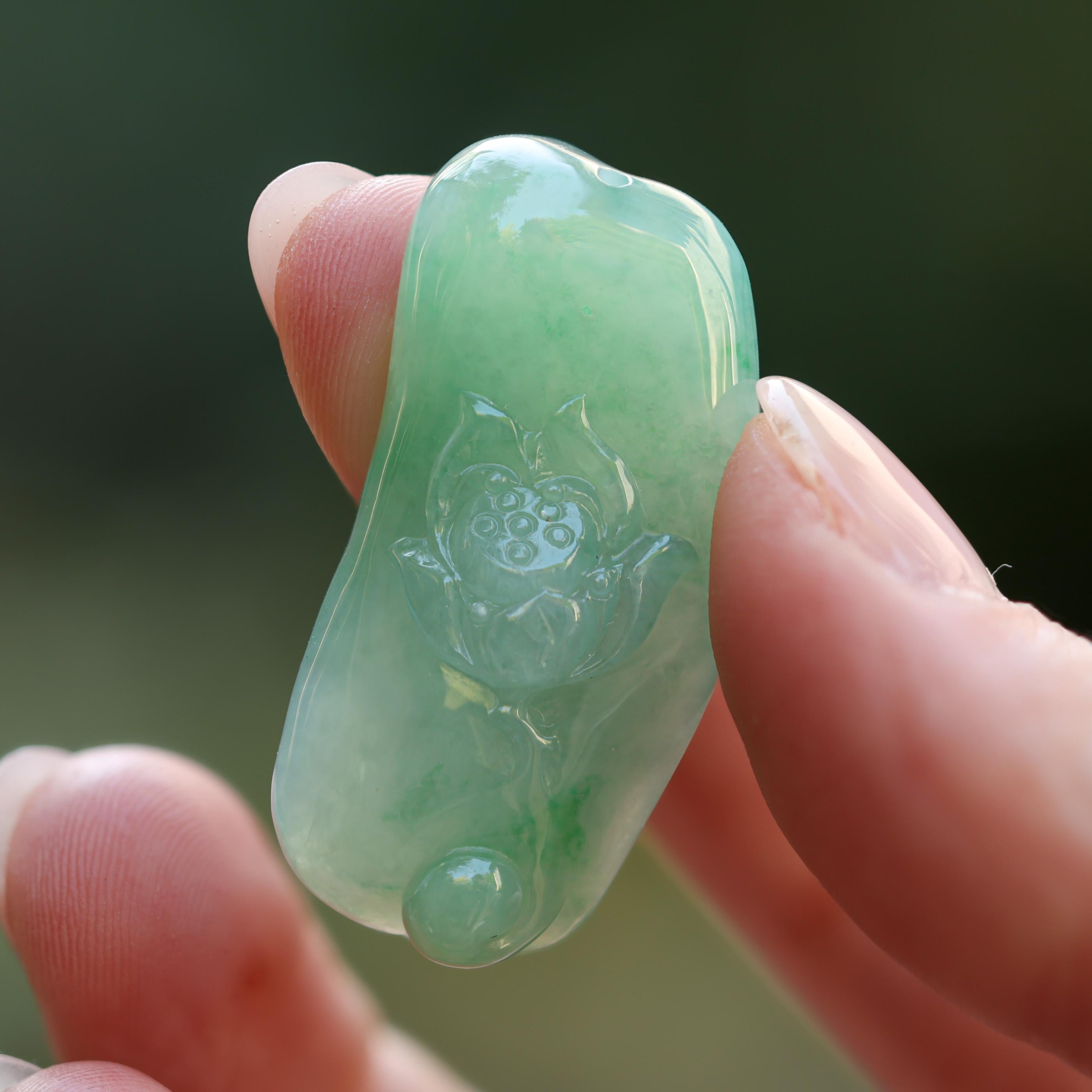 Green Jade Lotus Carved Pendant