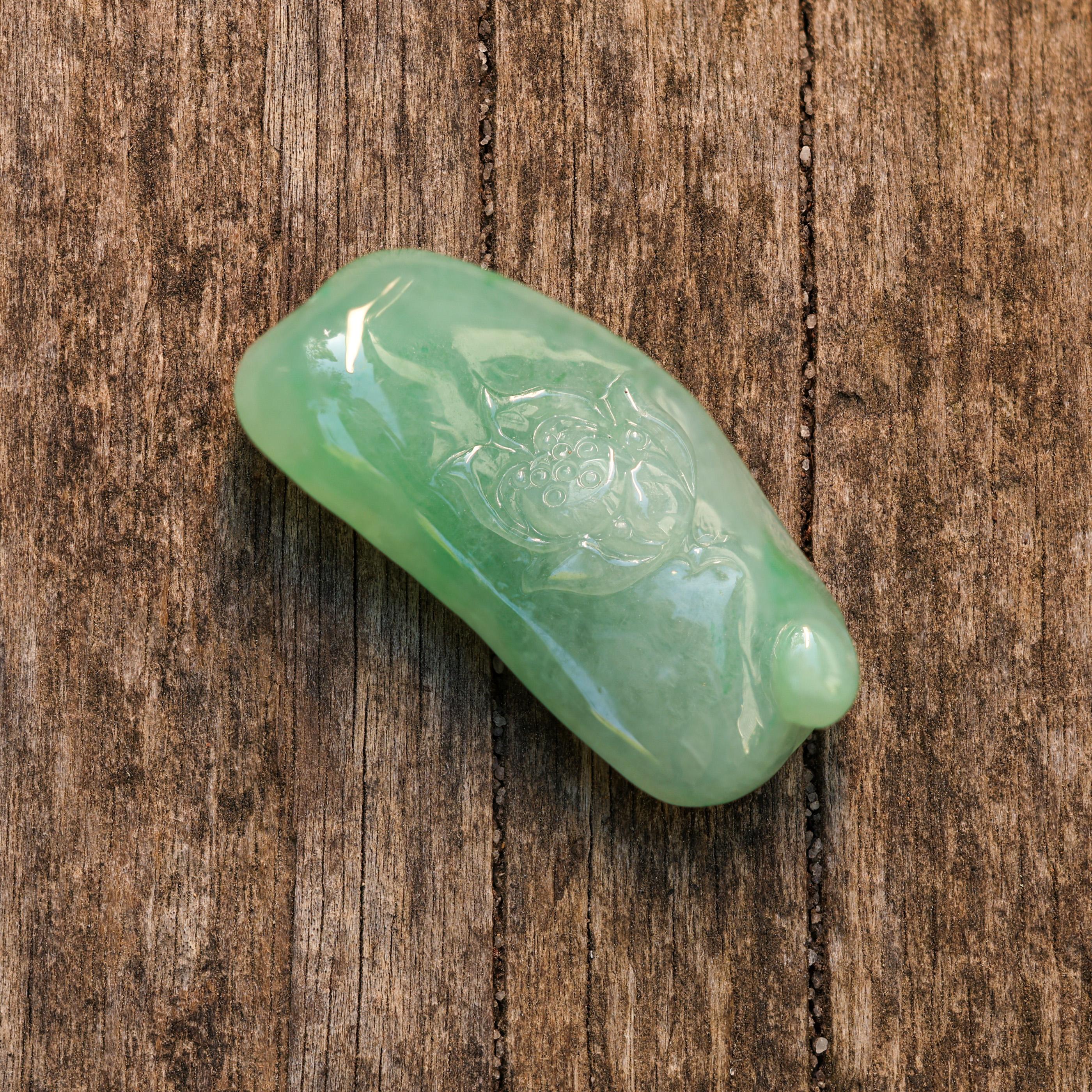 Green Jade Lotus Carved Pendant