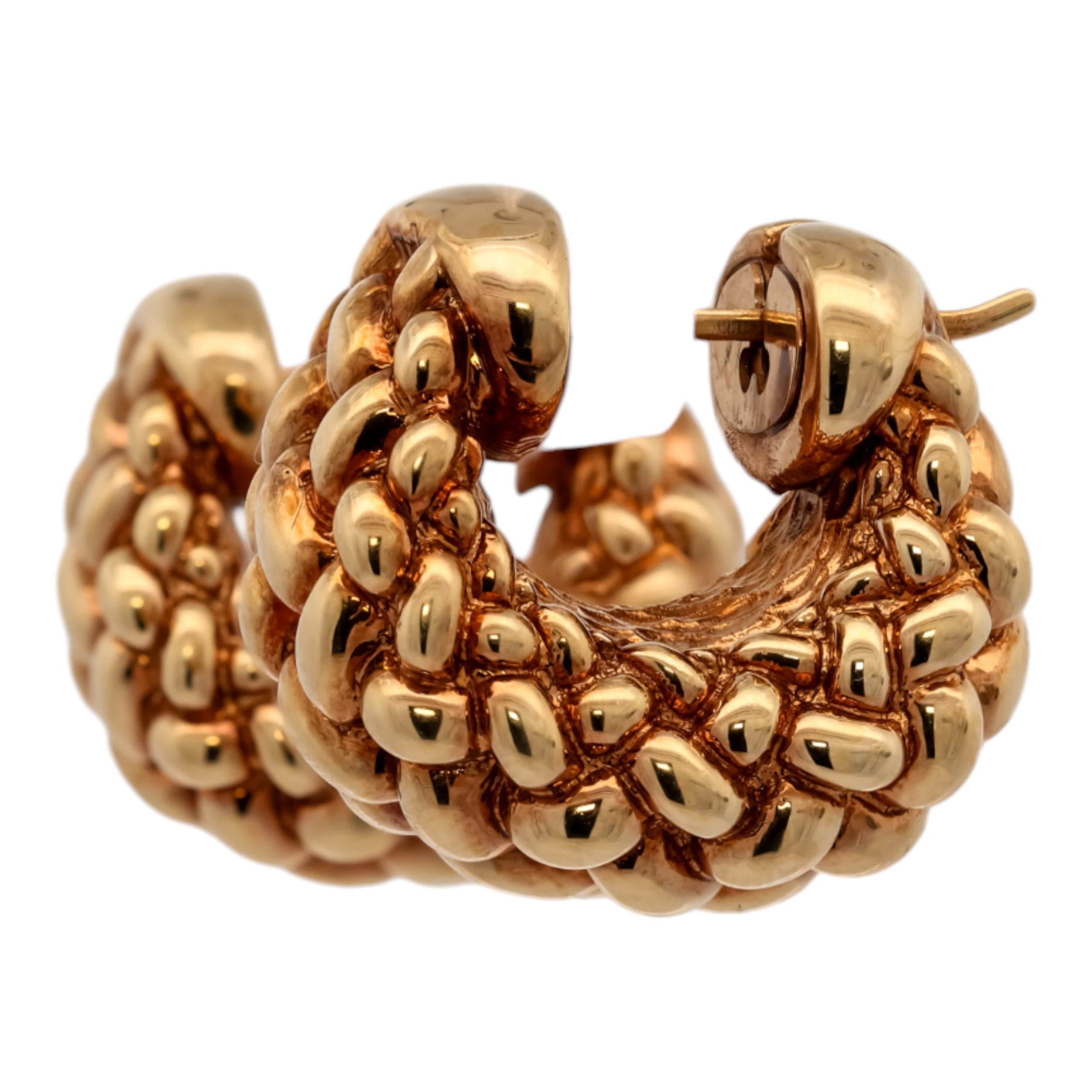 Vintage Chimento 18K Yellow Gold Puffy Woven Hoops