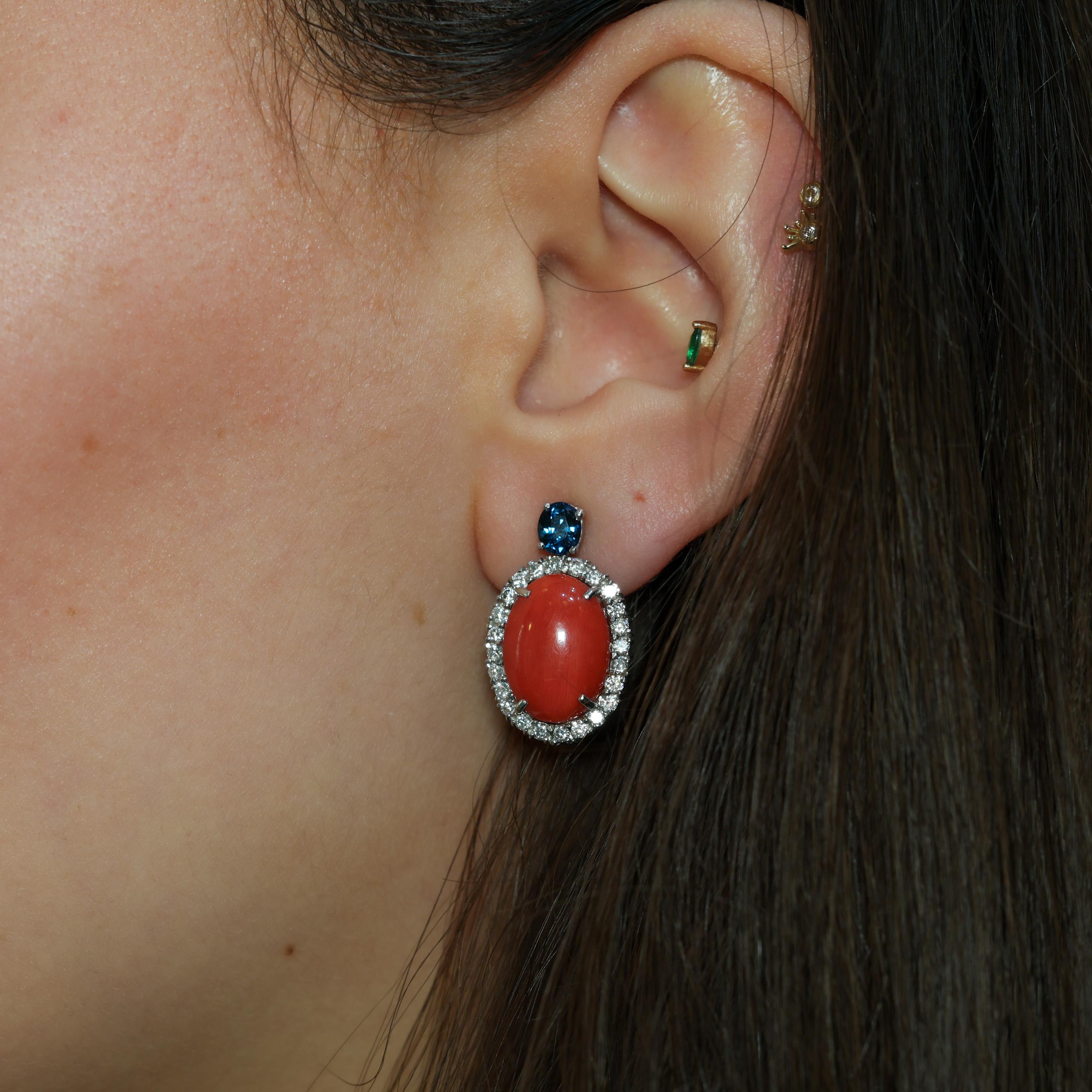 Vintage Coral Sapphire & Diamond Earrings