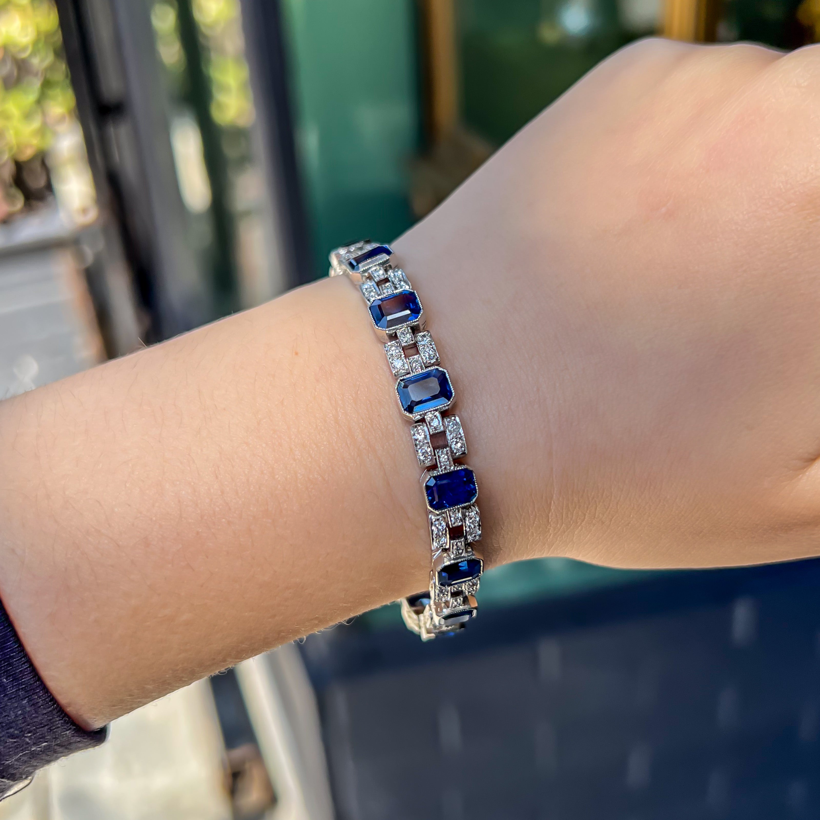 Art Deco Platinum Sapphire & Diamond Link Bracelet