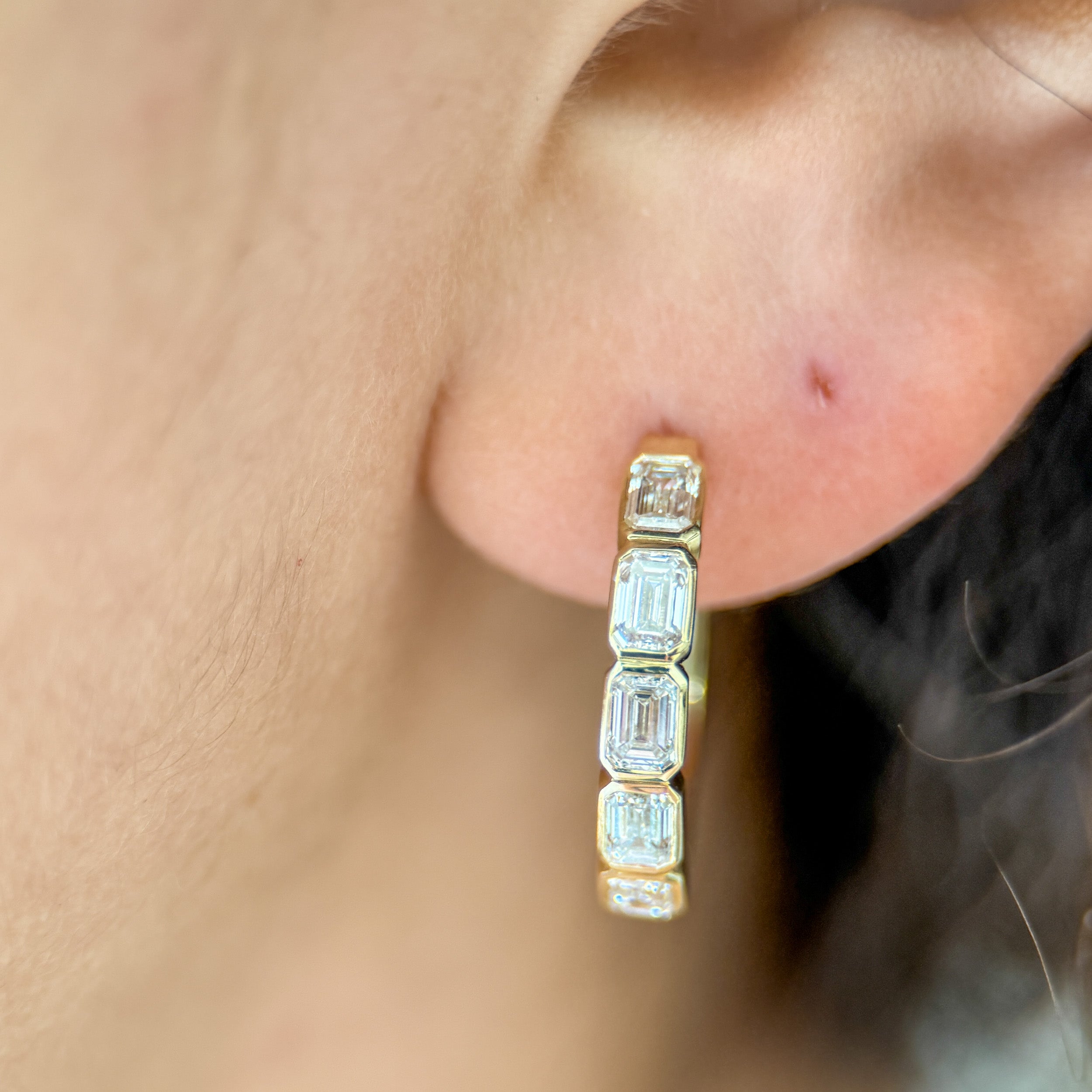 Emerald Cut Lab Diamond Bezel Hoop Earrings