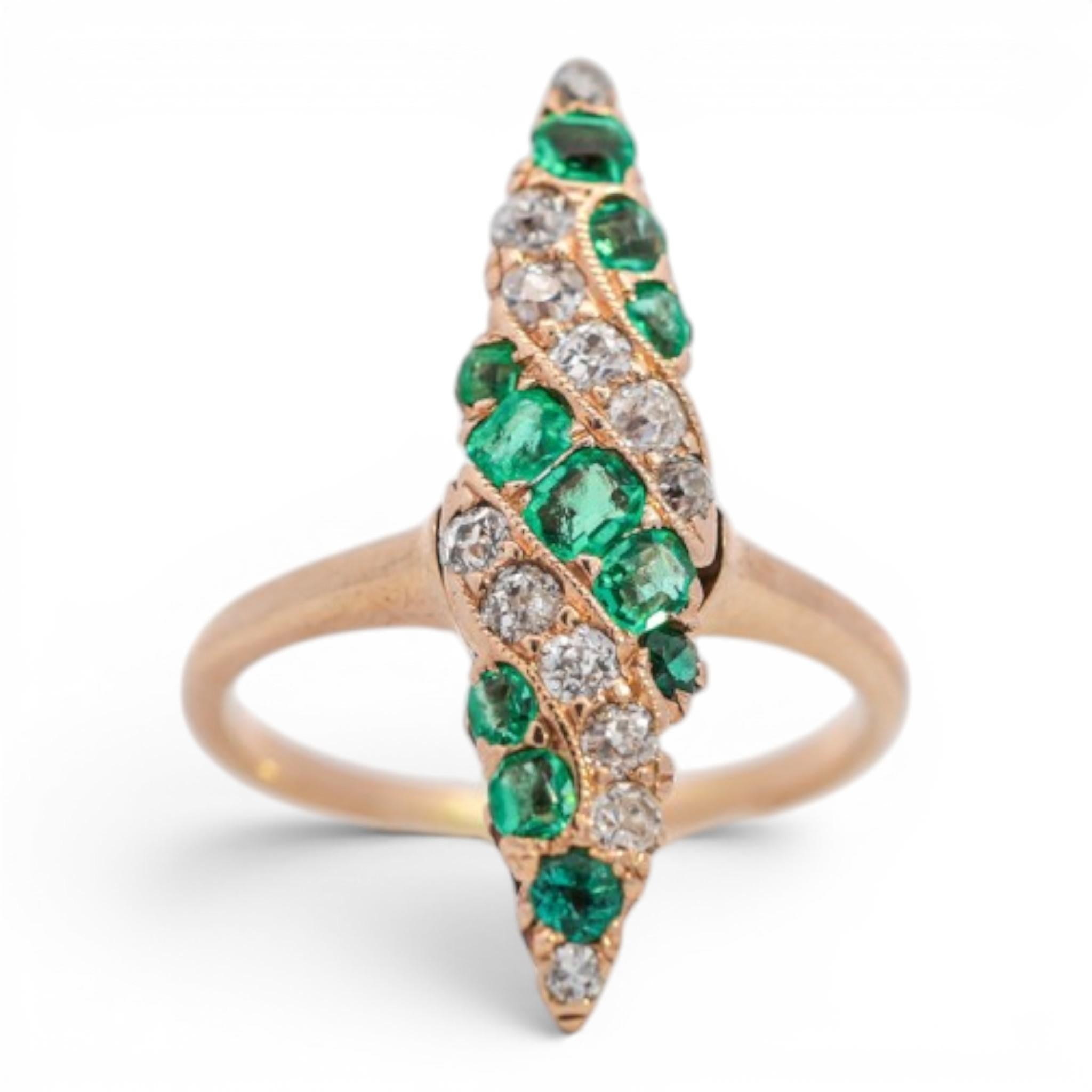 Victorian Emerald & Diamond Navette Ring