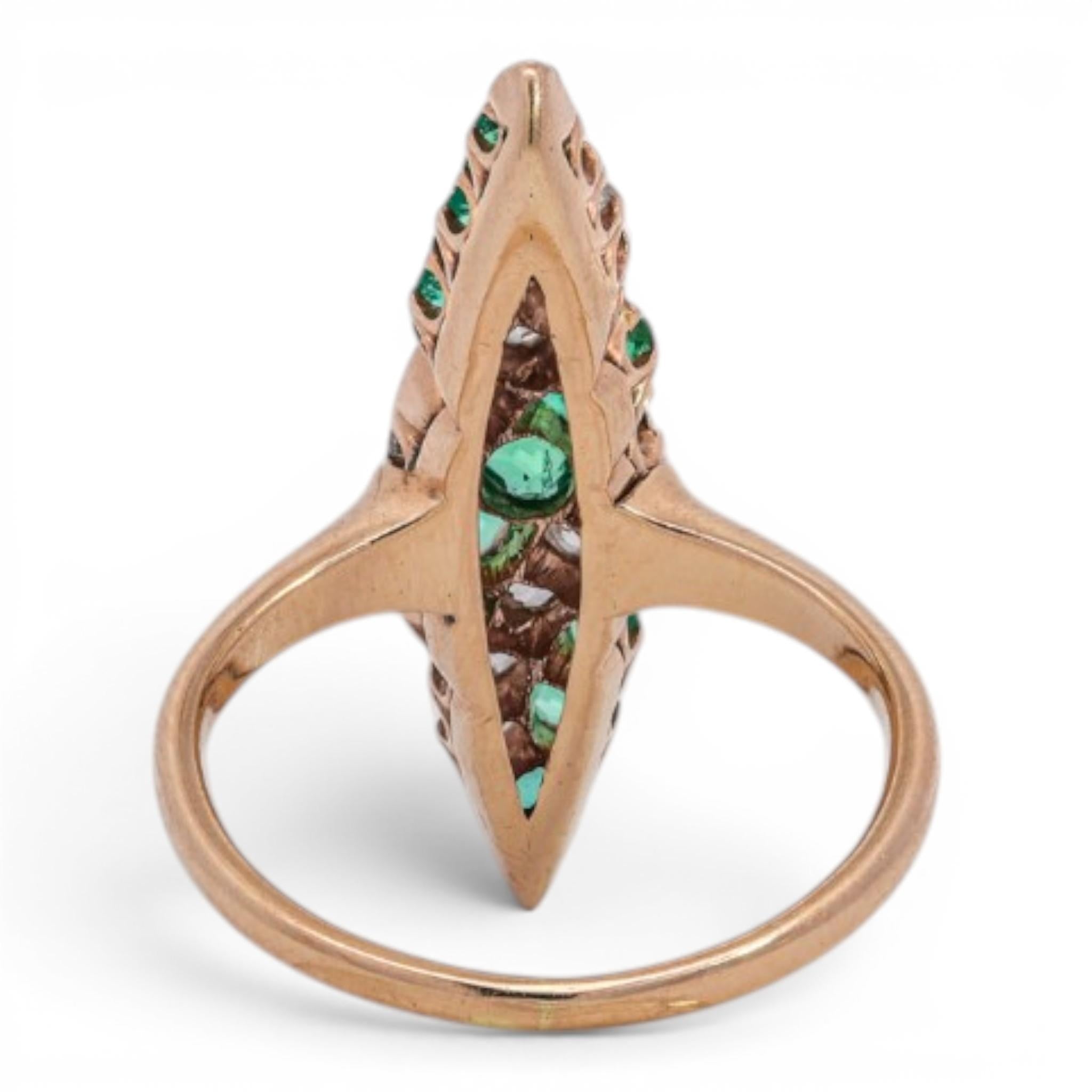 Victorian Emerald & Diamond Navette Ring