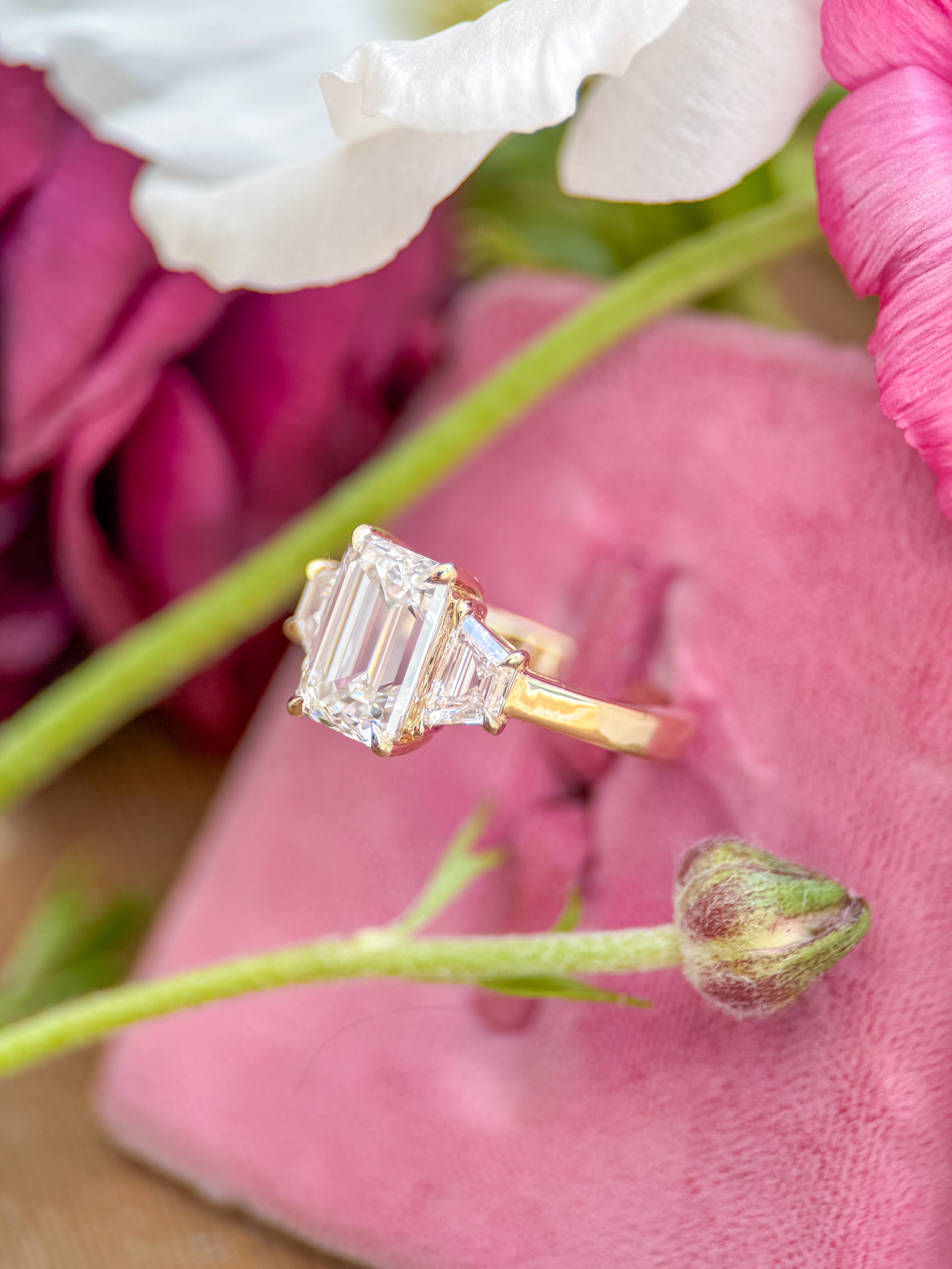 3 Ct Emerald Cut Lab Diamond Engagement Ring with Cadillac Accents