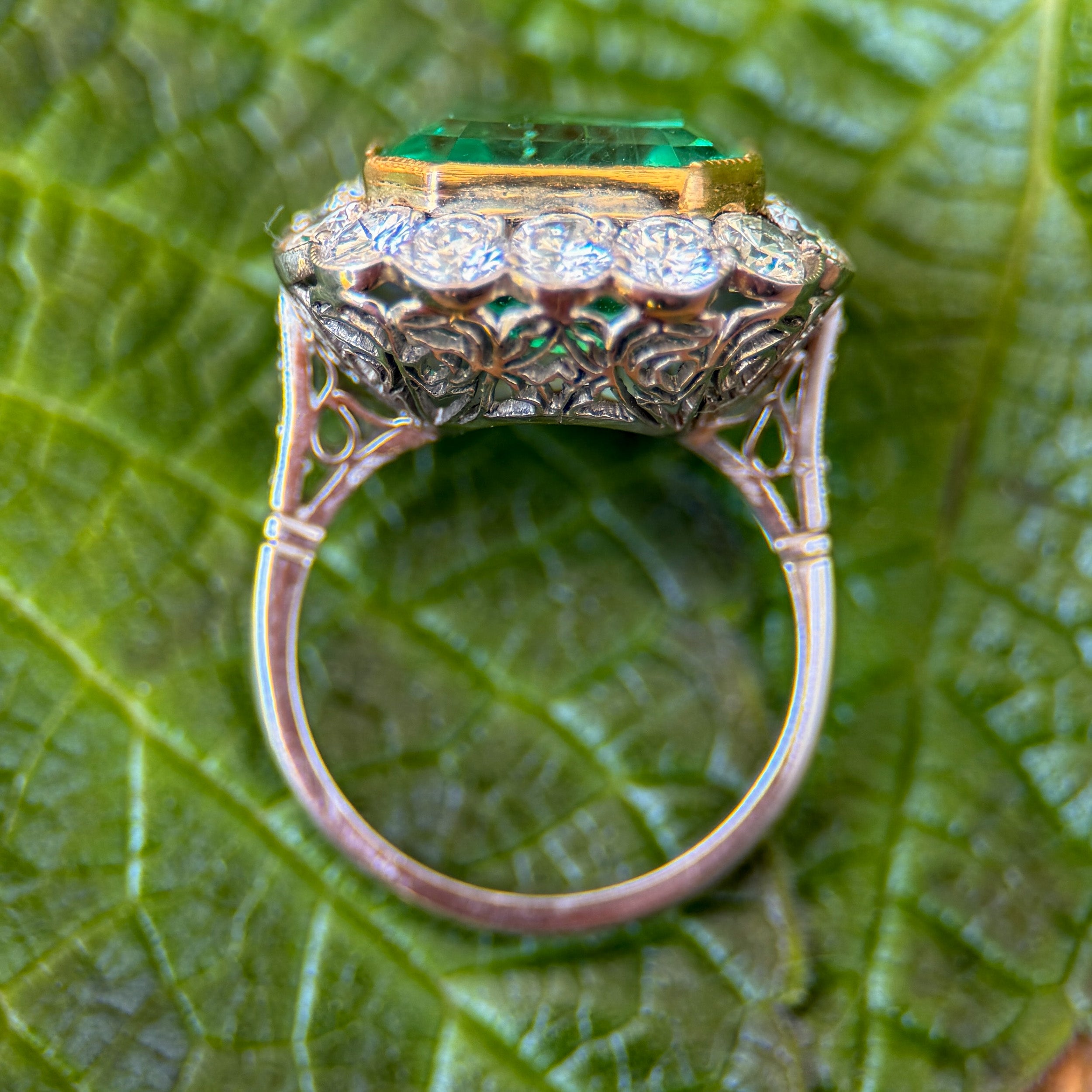 Edwardian Style Emerald & Diamond Cocktail Ring