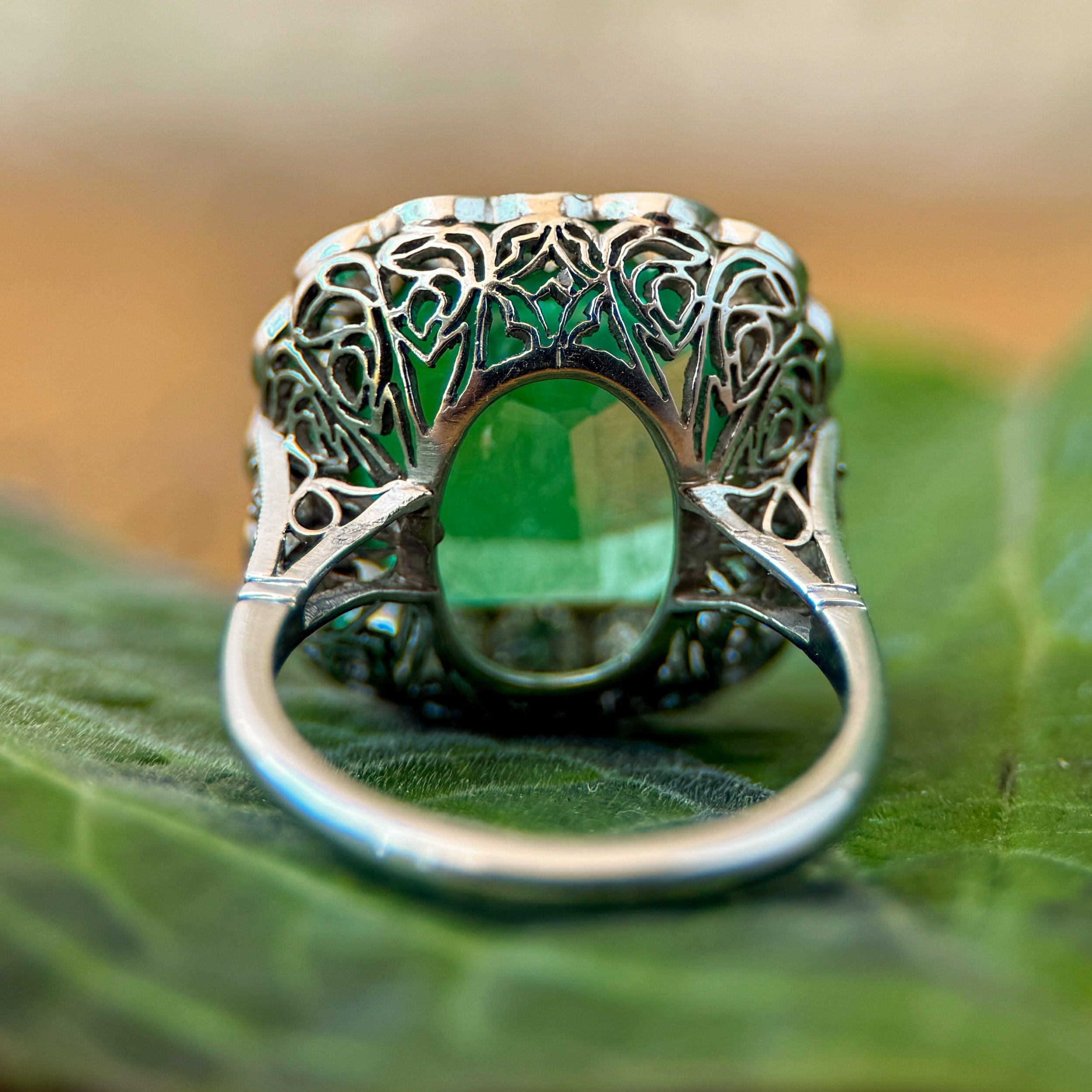 Edwardian Style Emerald & Diamond Cocktail Ring