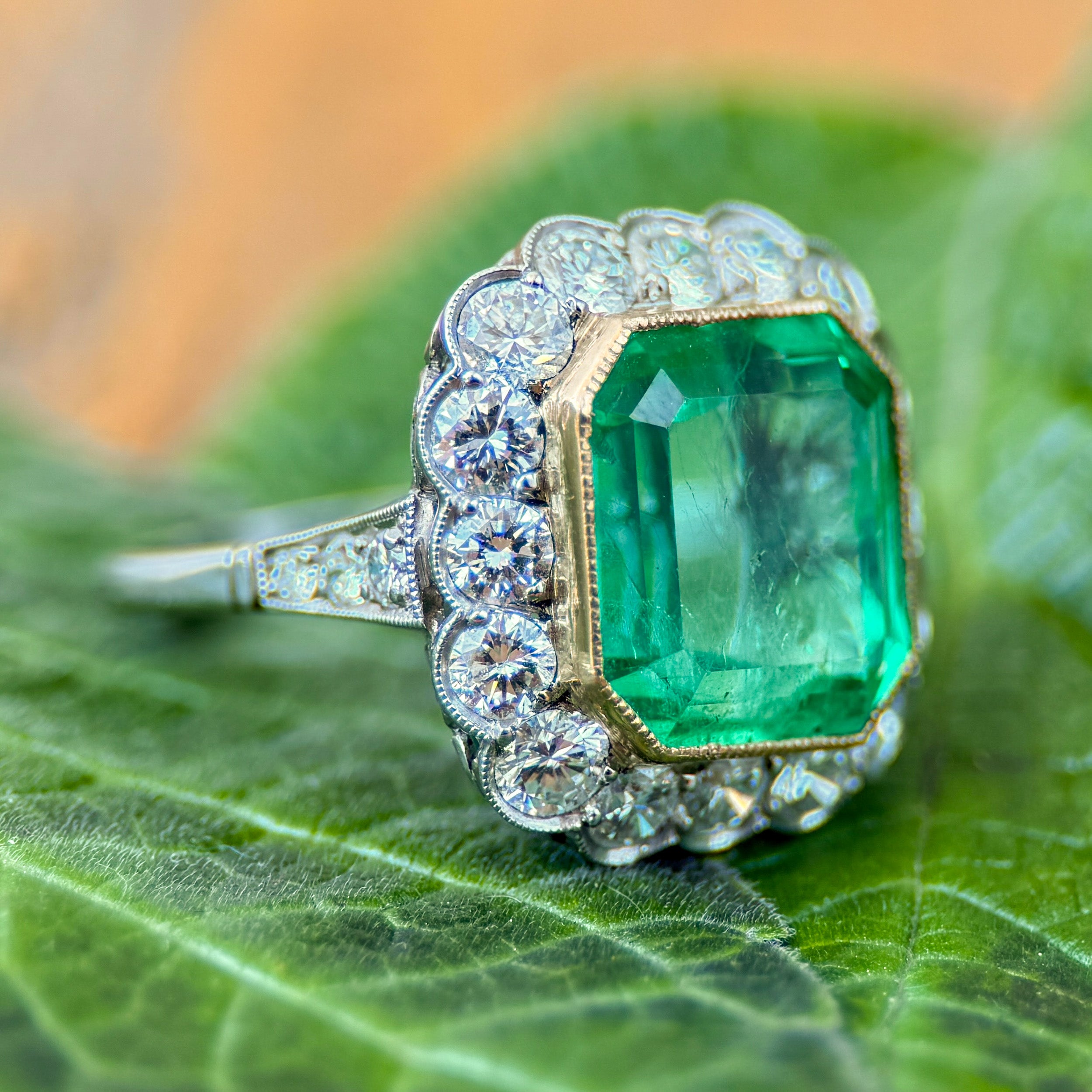 Edwardian Style Emerald & Diamond Cocktail Ring