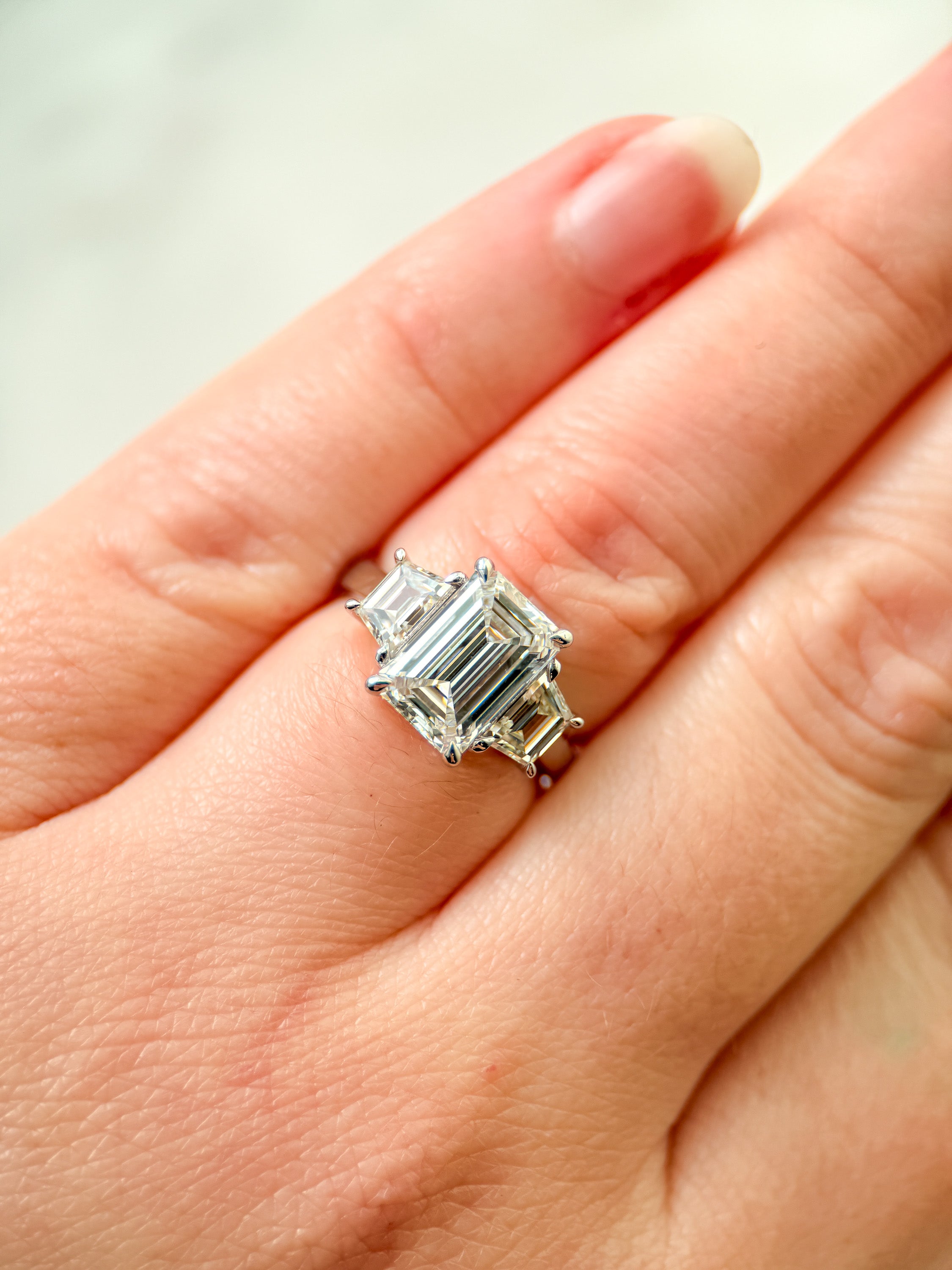 3 Ct Emerald Cut Lab Diamond Engagement Ring with Cadillac Accents