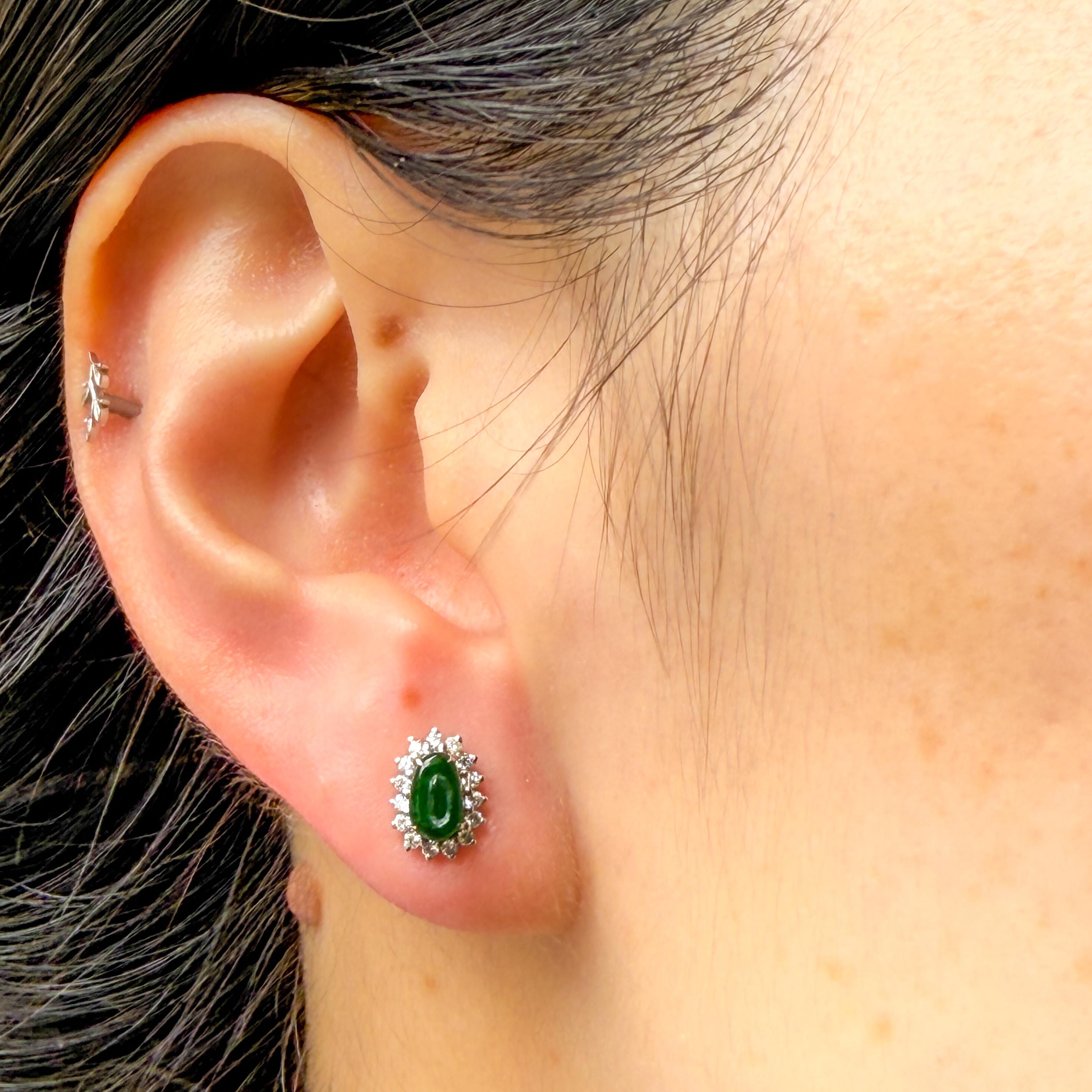 18K Jade & Diamond Stud Earrings