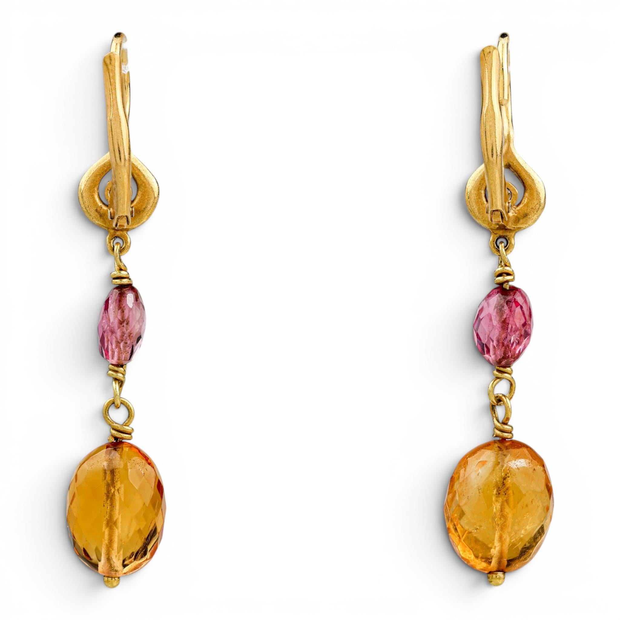 18K Citrine Tourmaline Dangle Earrings