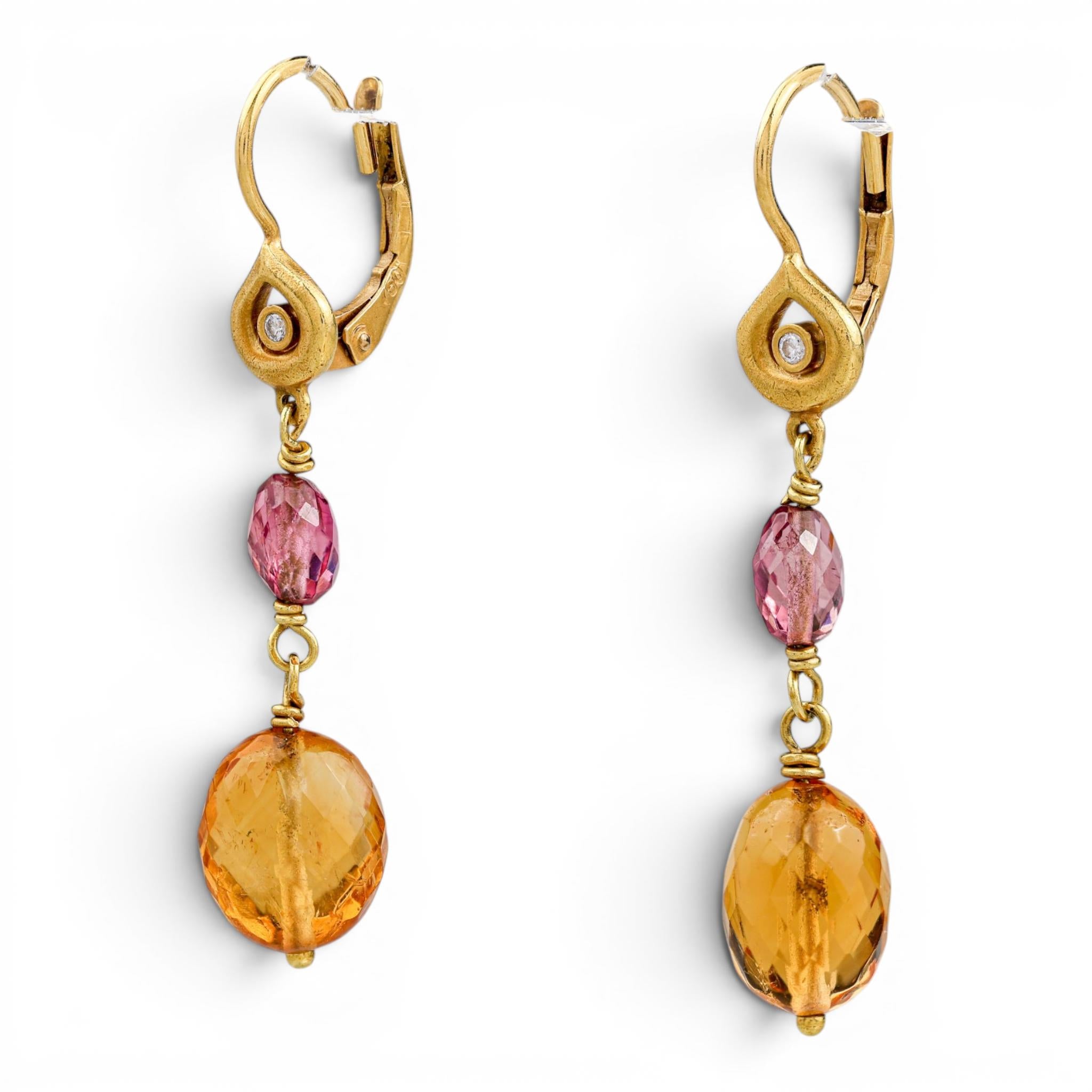 18K Citrine Tourmaline Dangle Earrings