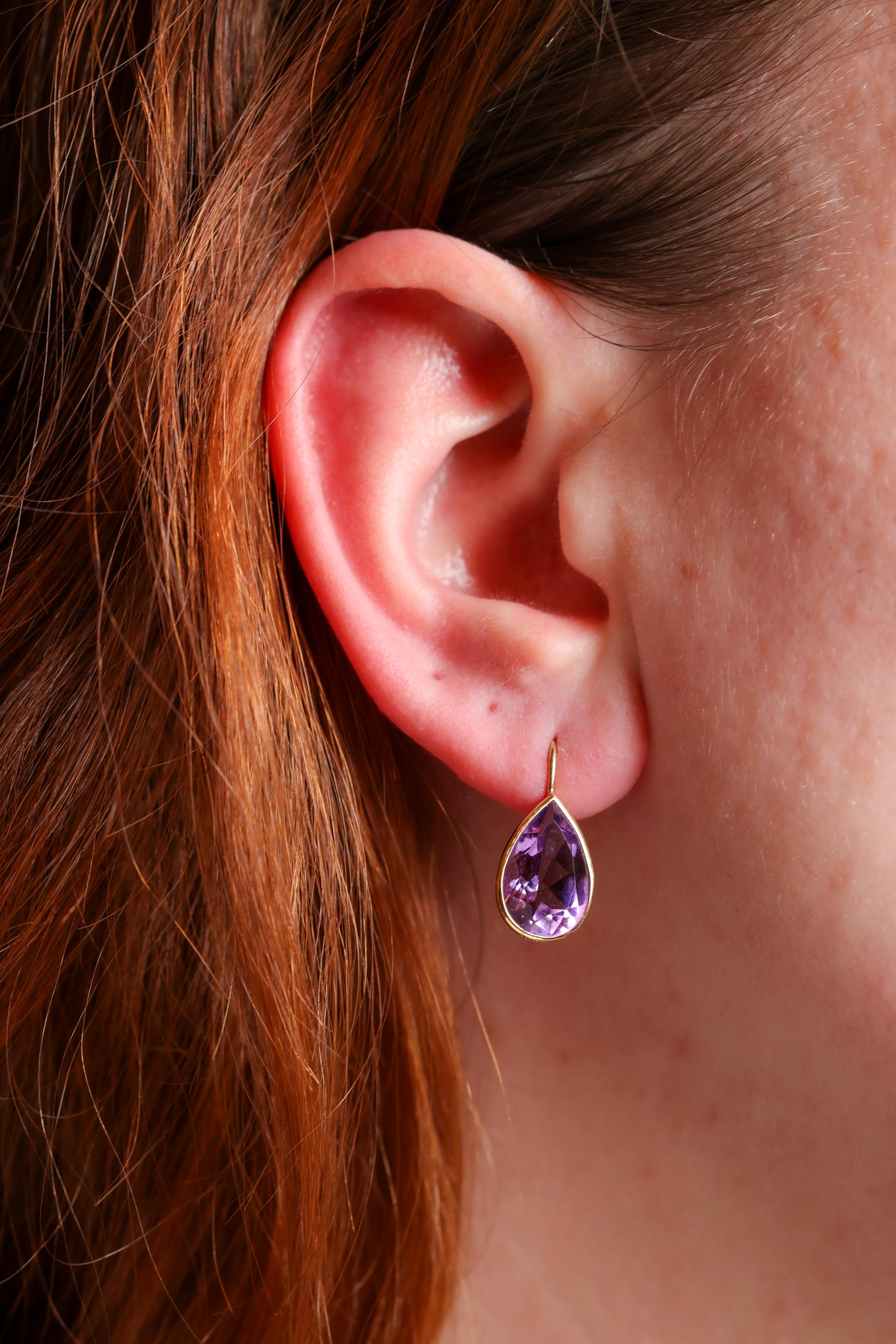14K Yellow Gold Amethyst Drop Earrings