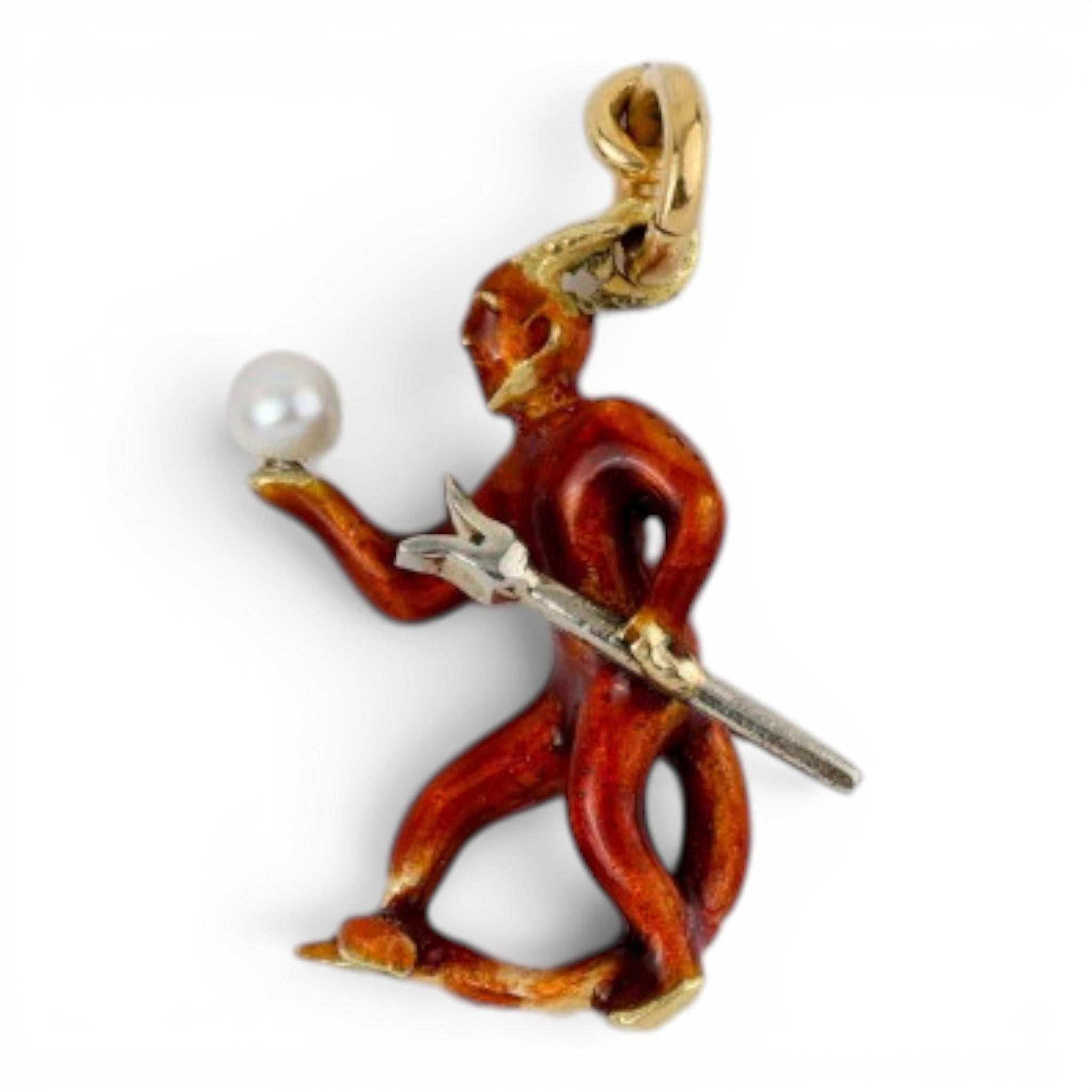 French 18K Platinum Enamel Devil Charm
