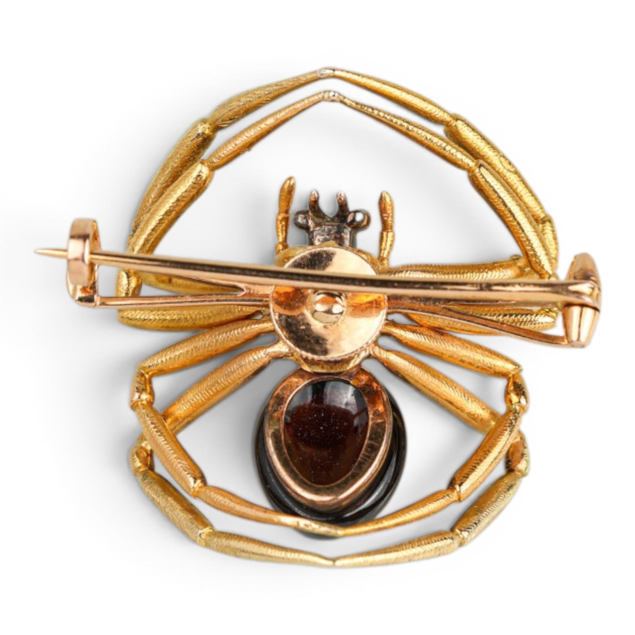 French 19th Century Garnet & Diamond Spider Brooch
