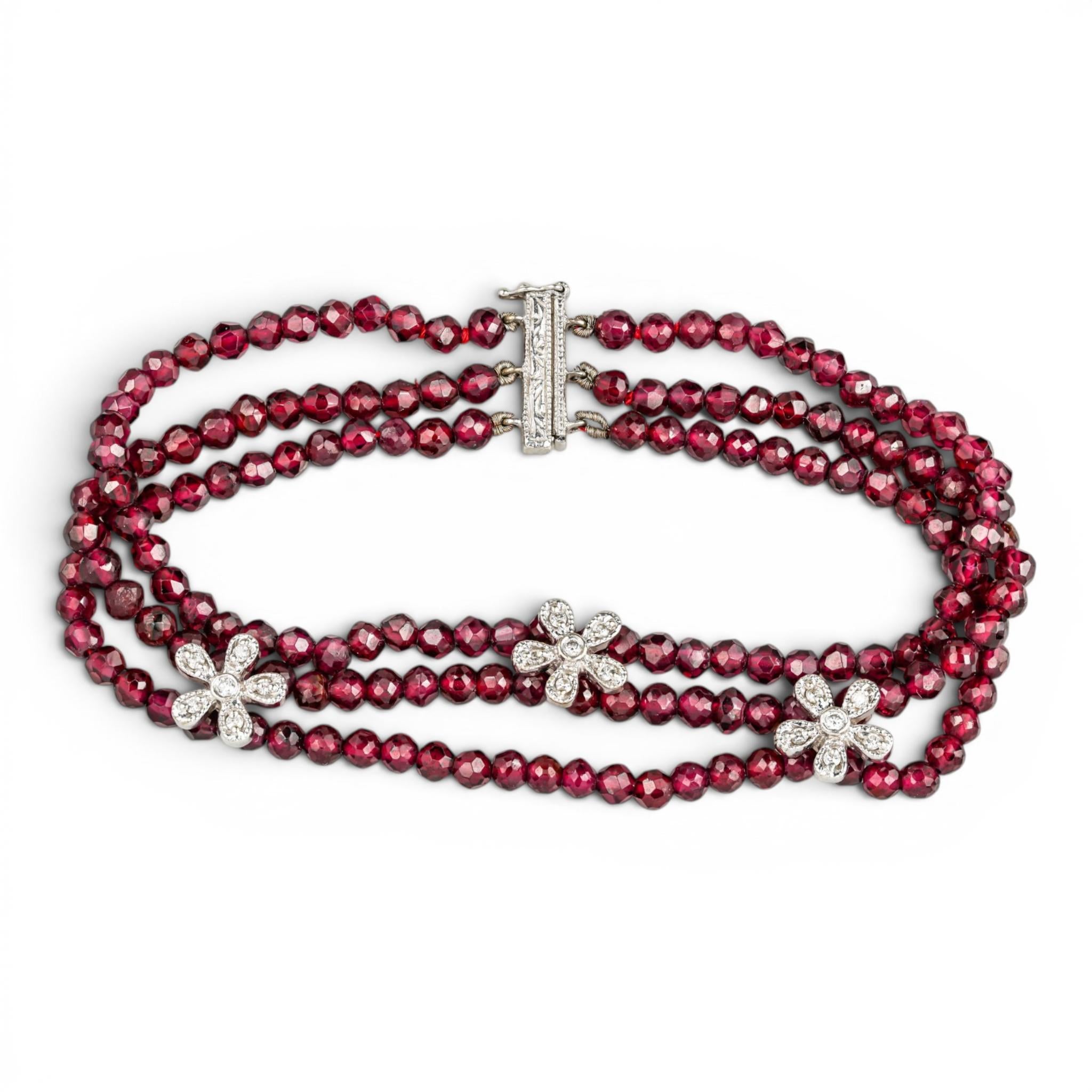 14K Beaded Garnet & Diamond Bracelet