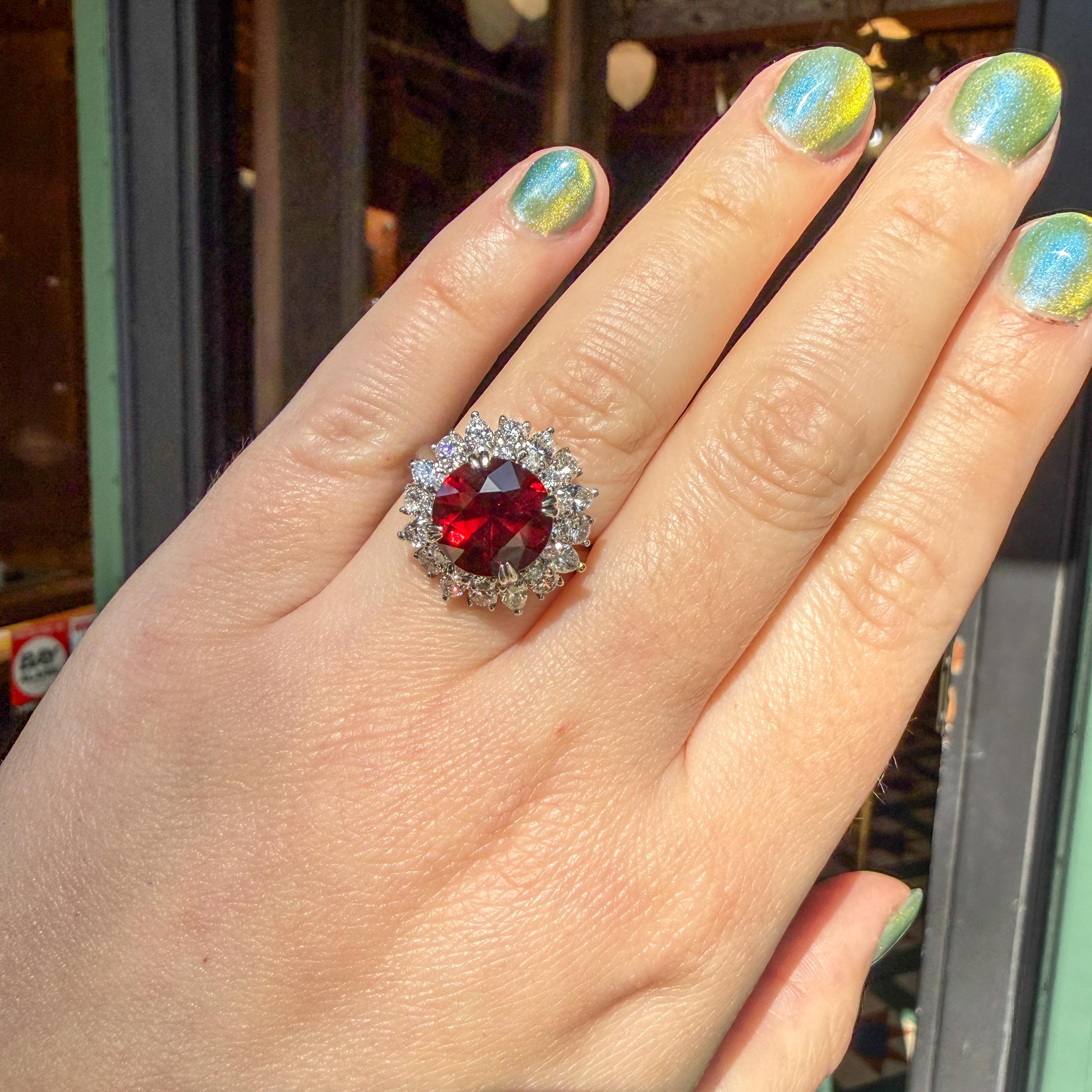 1990 Retro Platinum Ring with 5.5ct Garnet & 2.25ct Diamond Halo