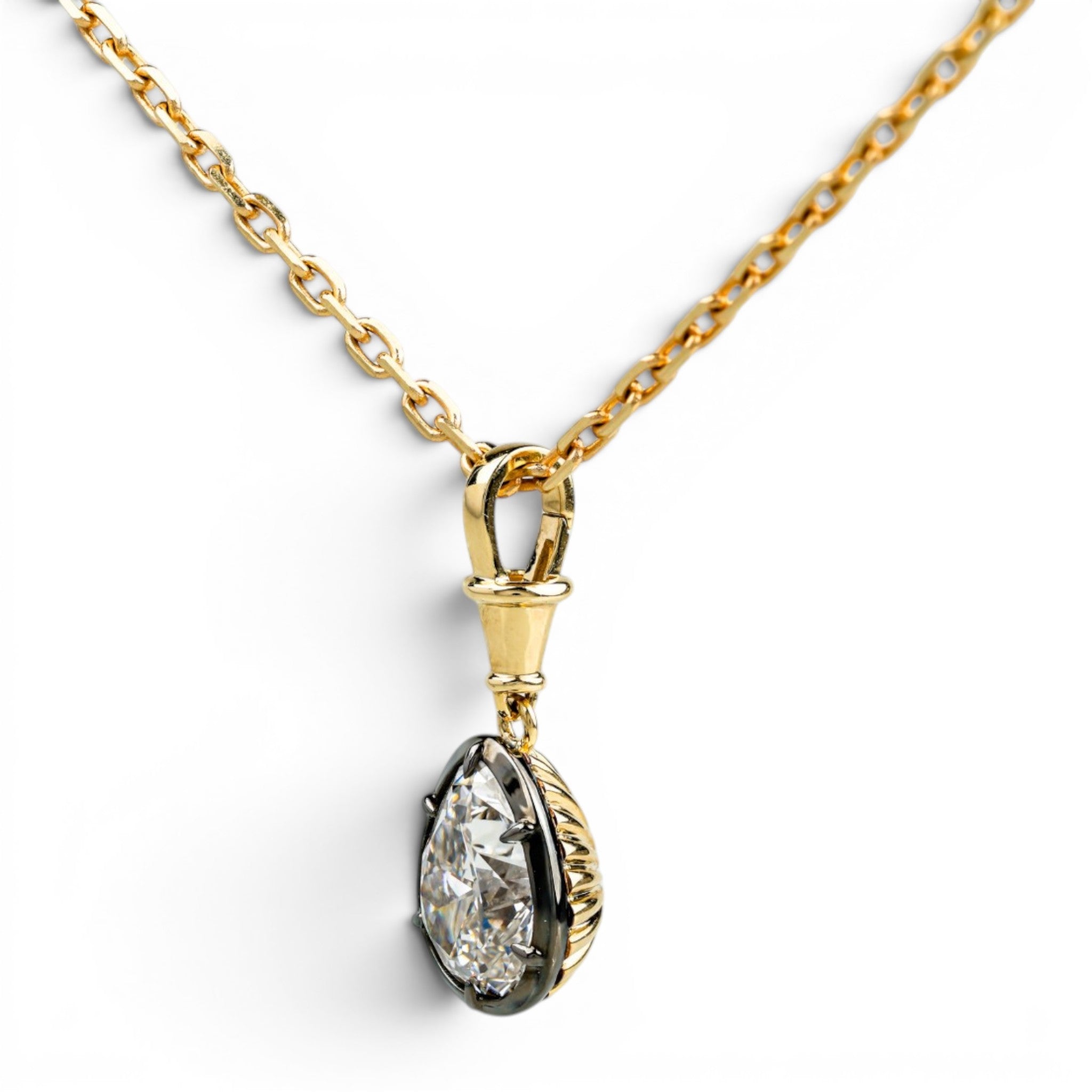 Antique Pear Lab Diamond Button Back Collet Pendant