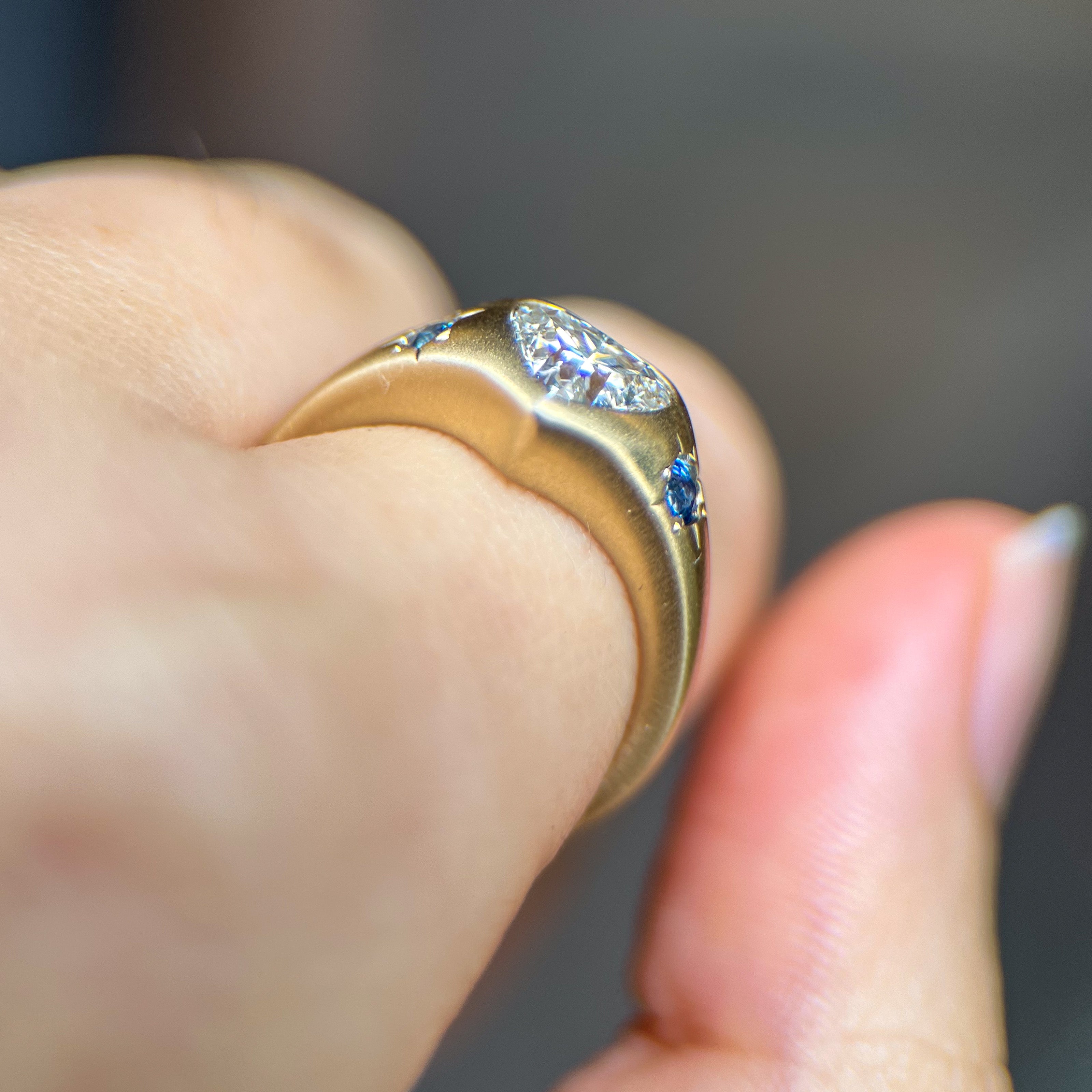 LG Diamond Heart & Yogo Sapphire Signet Ring