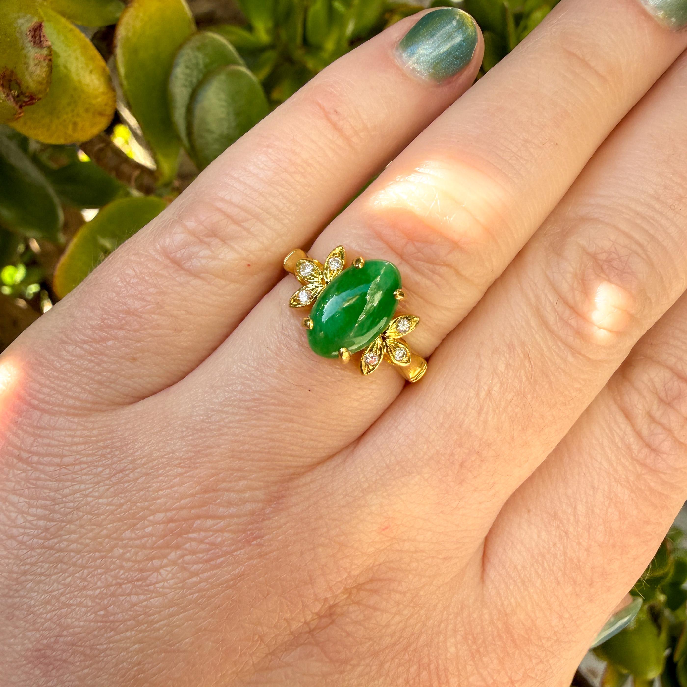 Vintage 18K Jade and Diamond Ring