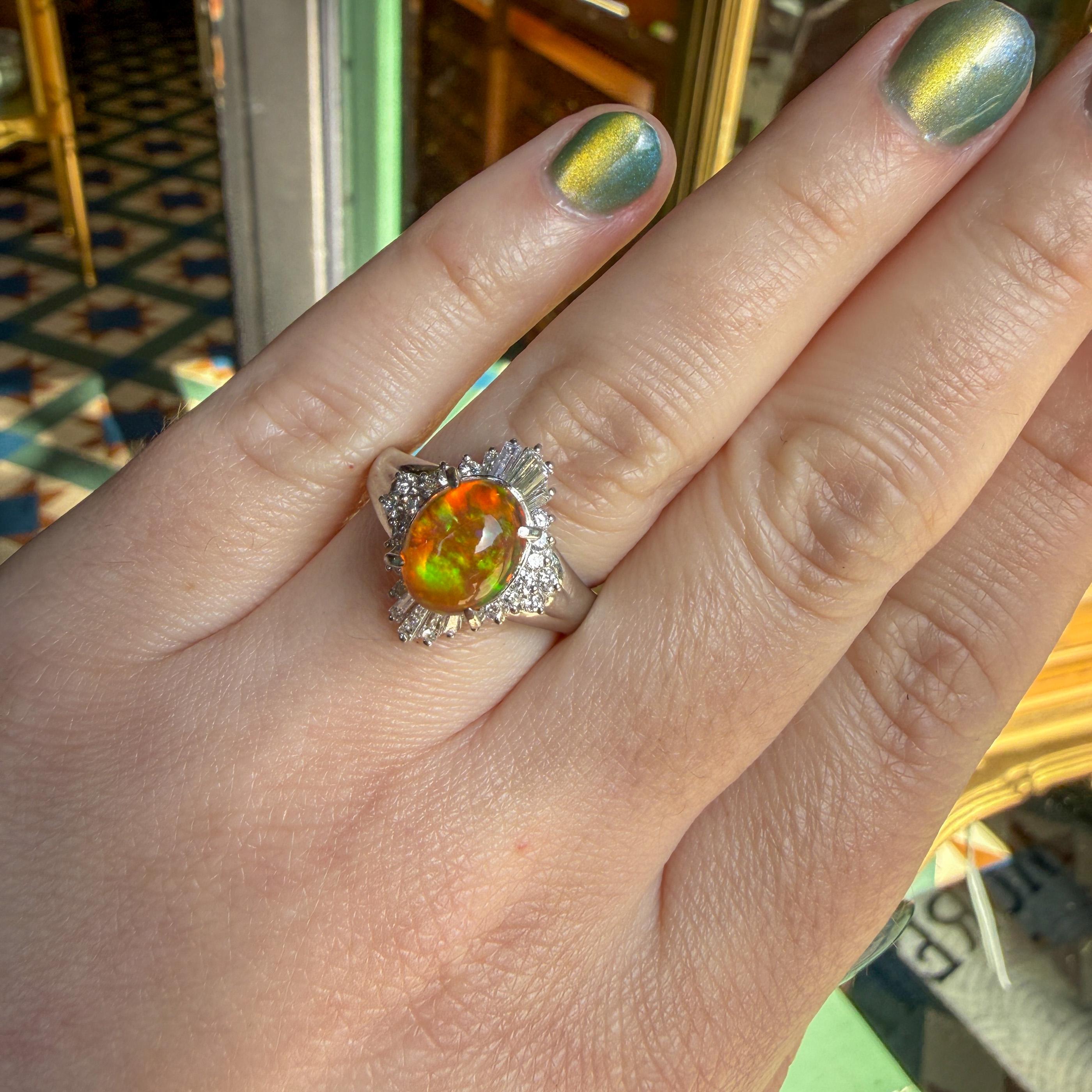 Vintage Fire Opal & Diamond Platinum Ballerina Ring