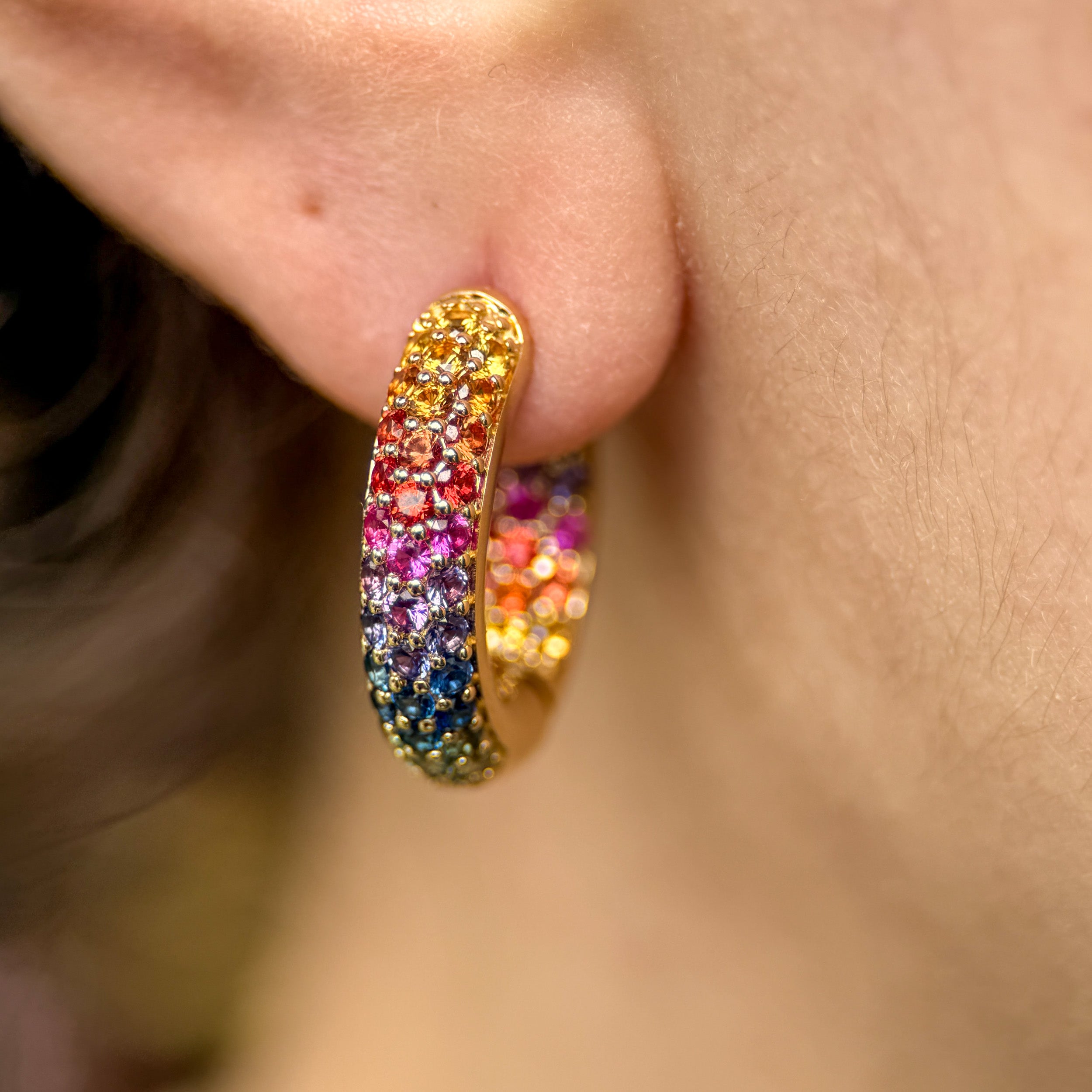 Large Rainbow Sapphire Huggie Hoops