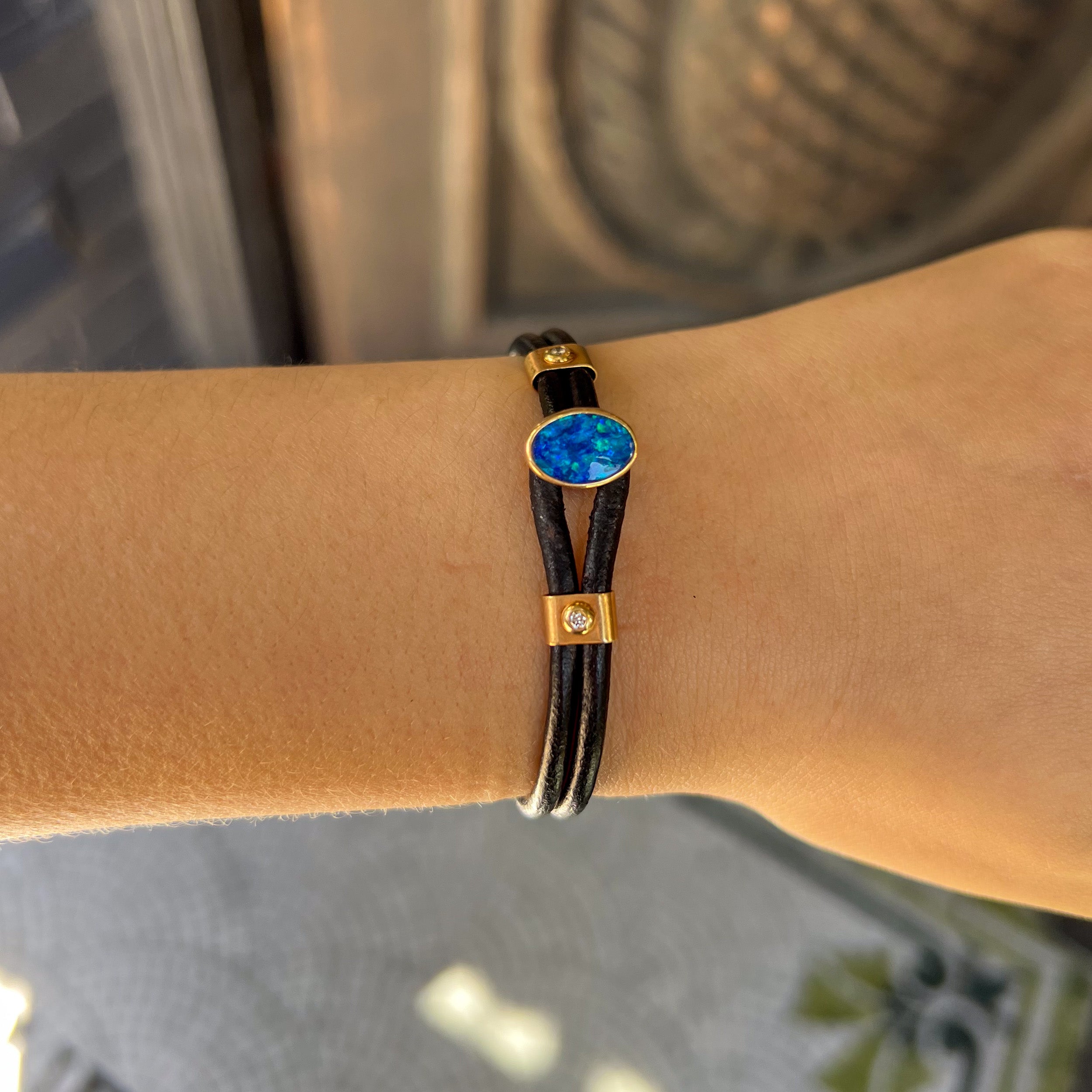 Opal & Leather Cord Bracelet
