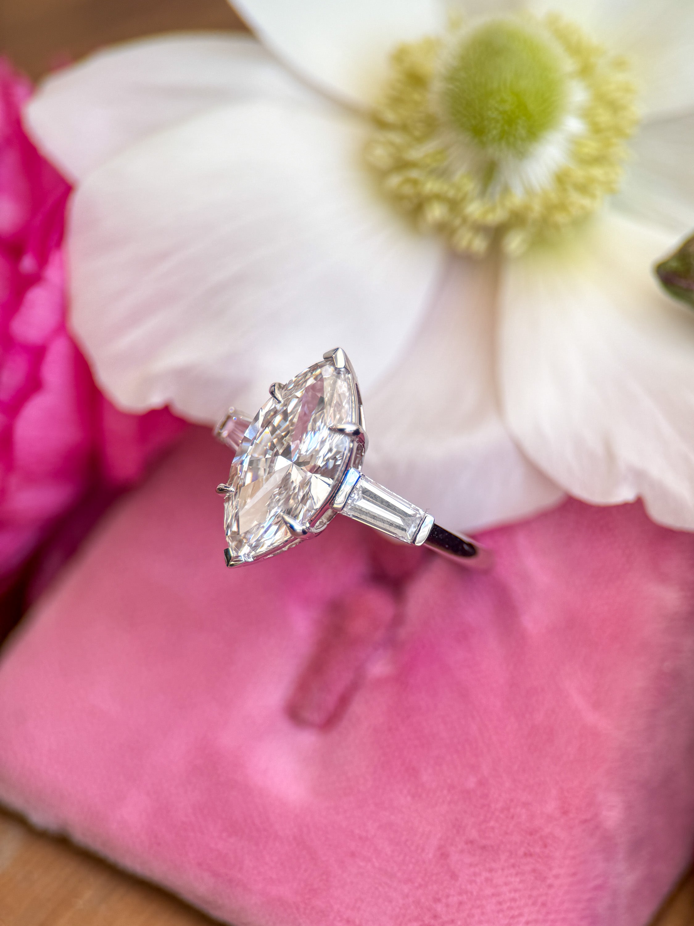 M & Co. Marquise Engagement Ring with Tapered Baguettes