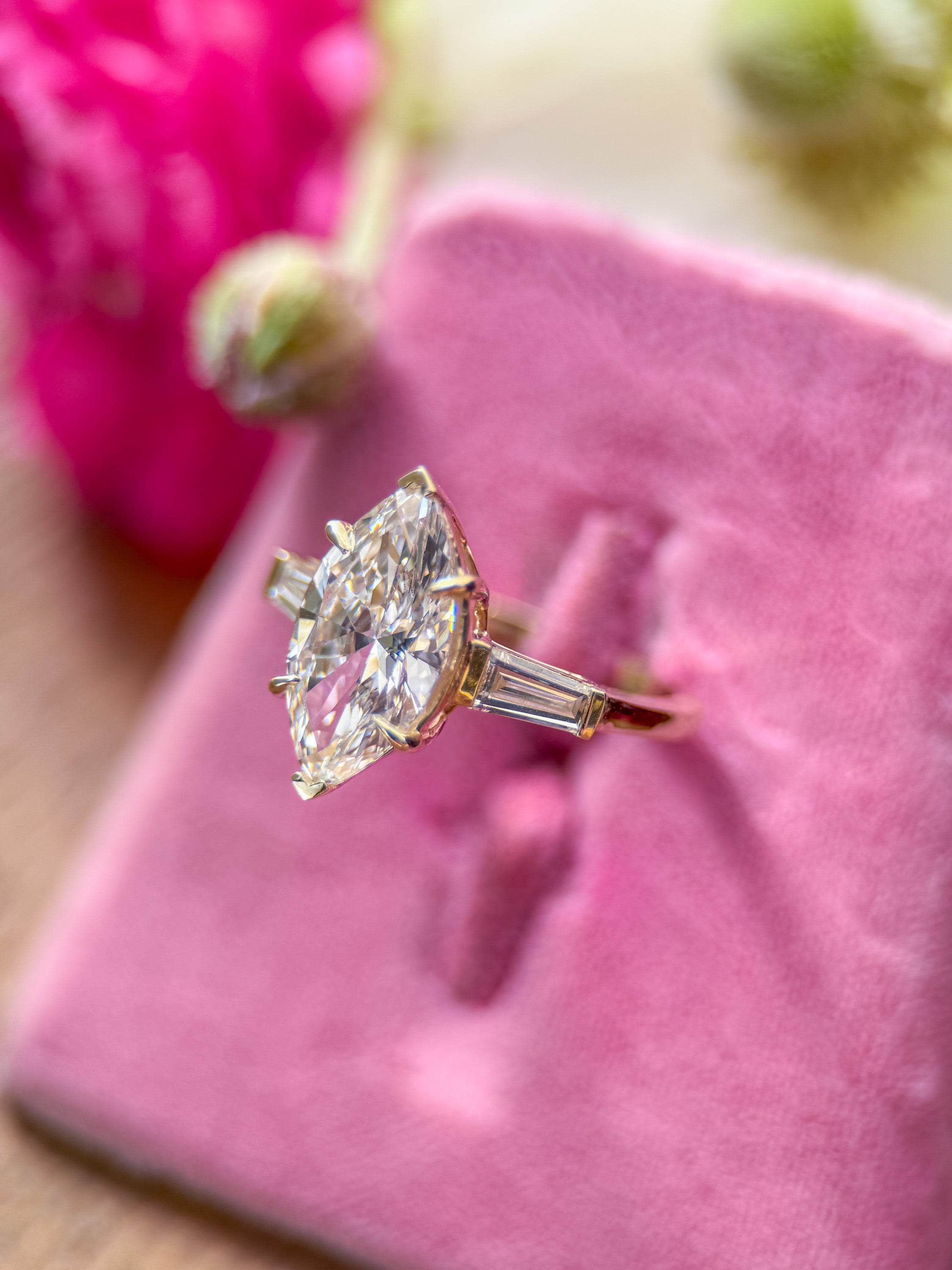 M & Co. Marquise Engagement Ring with Tapered Baguettes