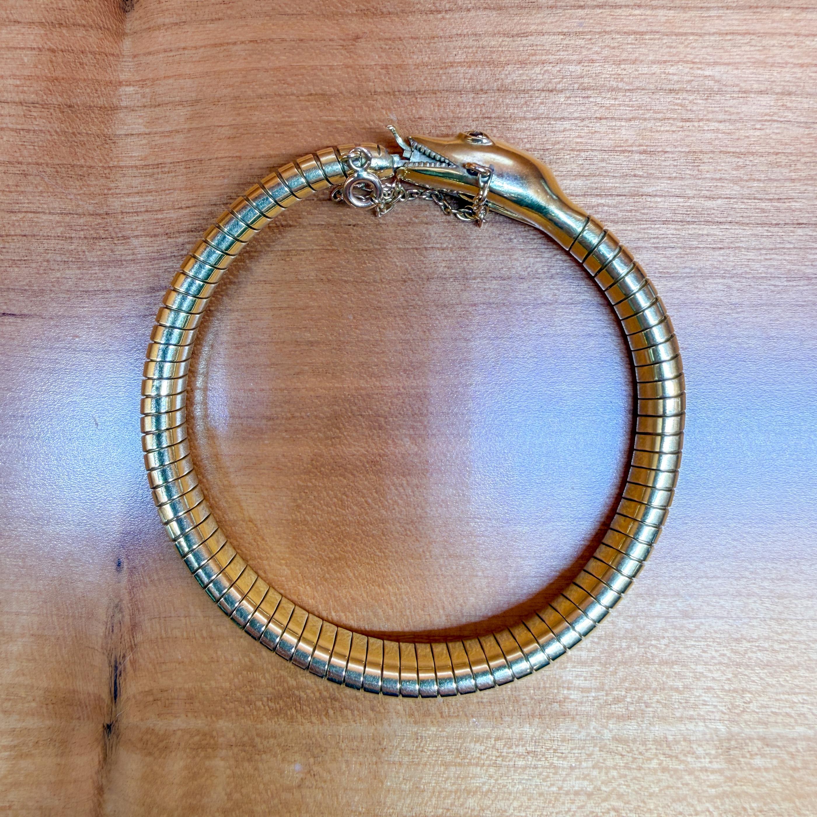 Vintage Garnet Snake Tubogas 18K Bracelet