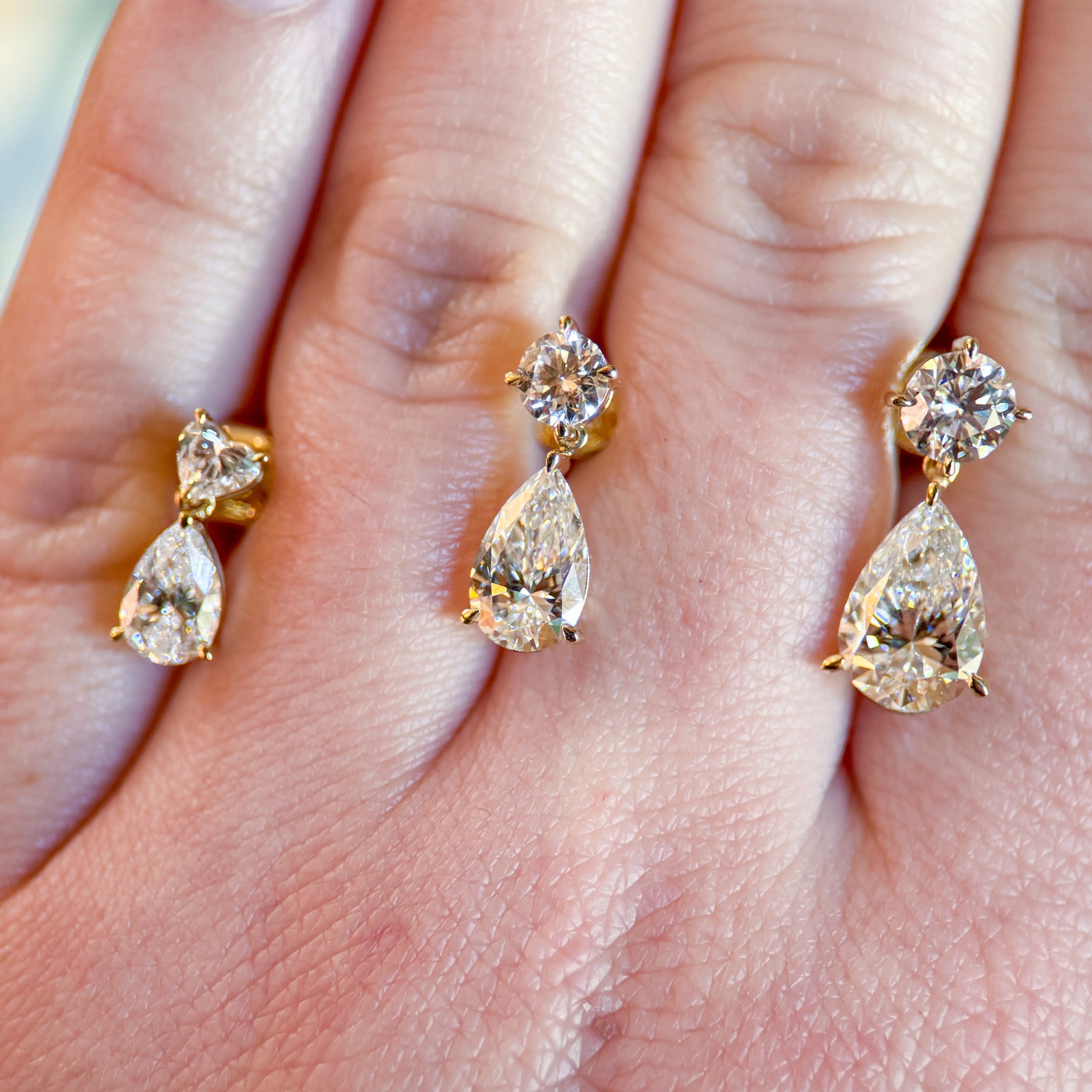 2, 4, and 6 CTW Round & Pear Drop Earrings
