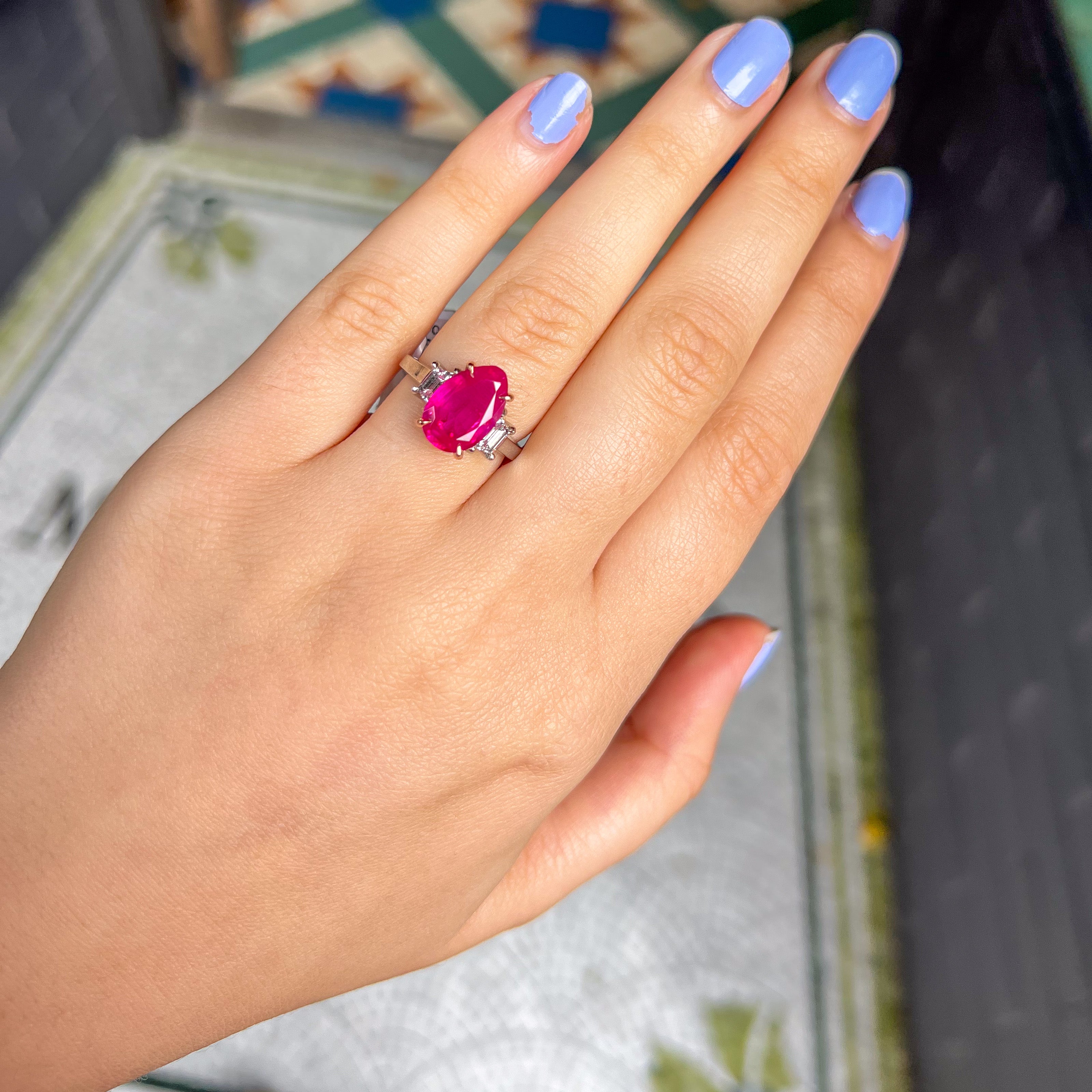 Platinum 3.09 CT Burma Ruby & Natural Diamond Ring