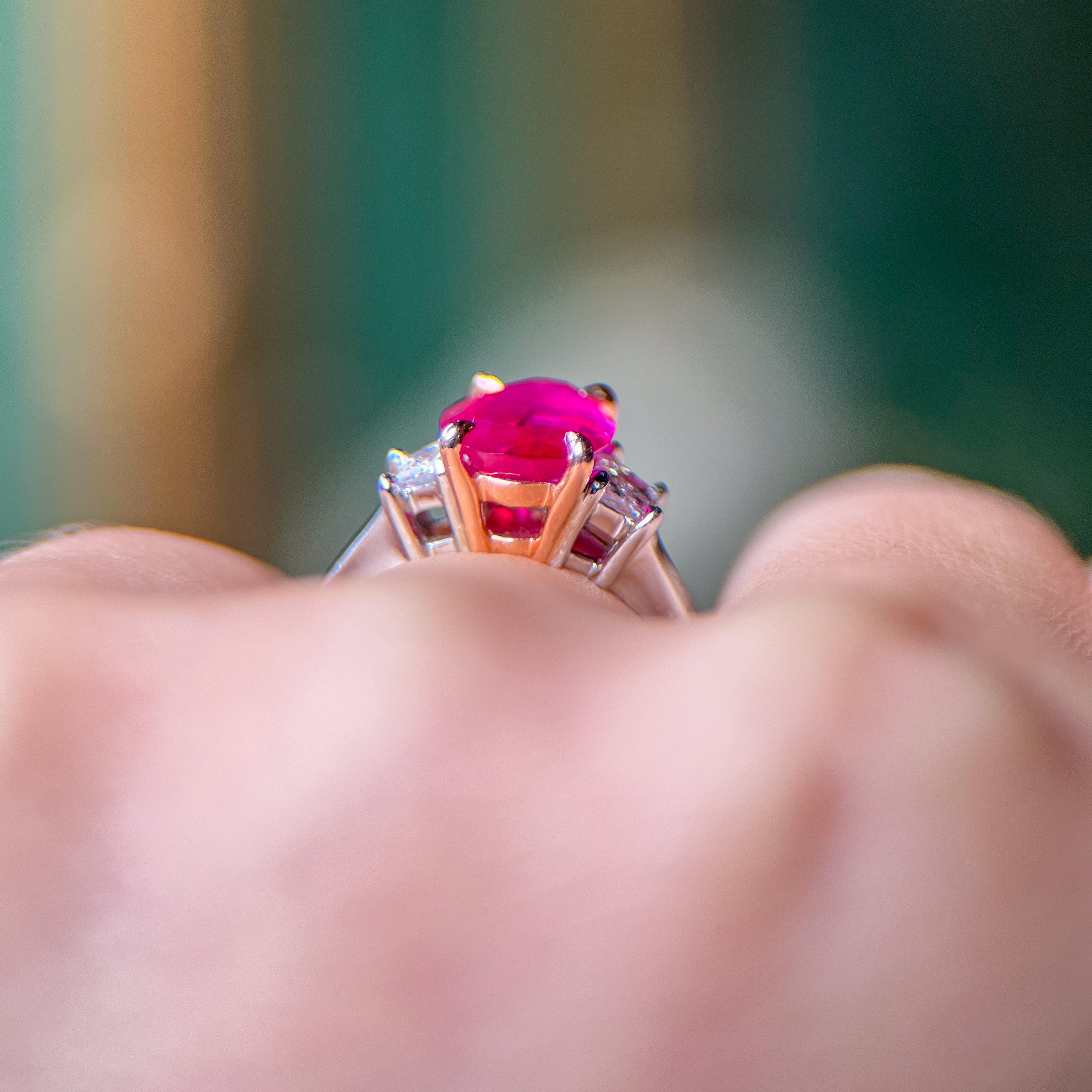 Platinum 3.09 CT Burma Ruby & Natural Diamond Ring