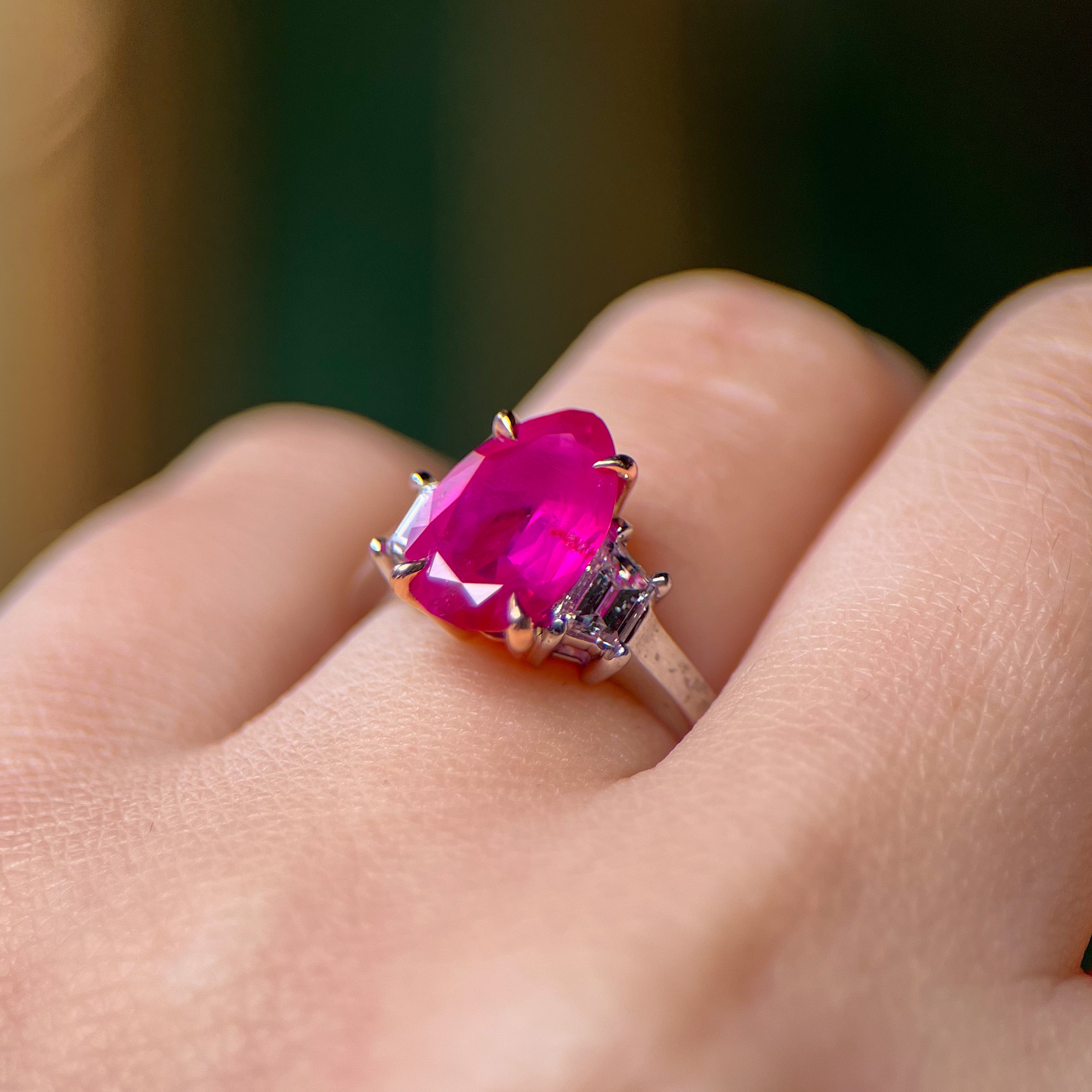 Platinum 3.09 CT Burma Ruby & Natural Diamond Ring