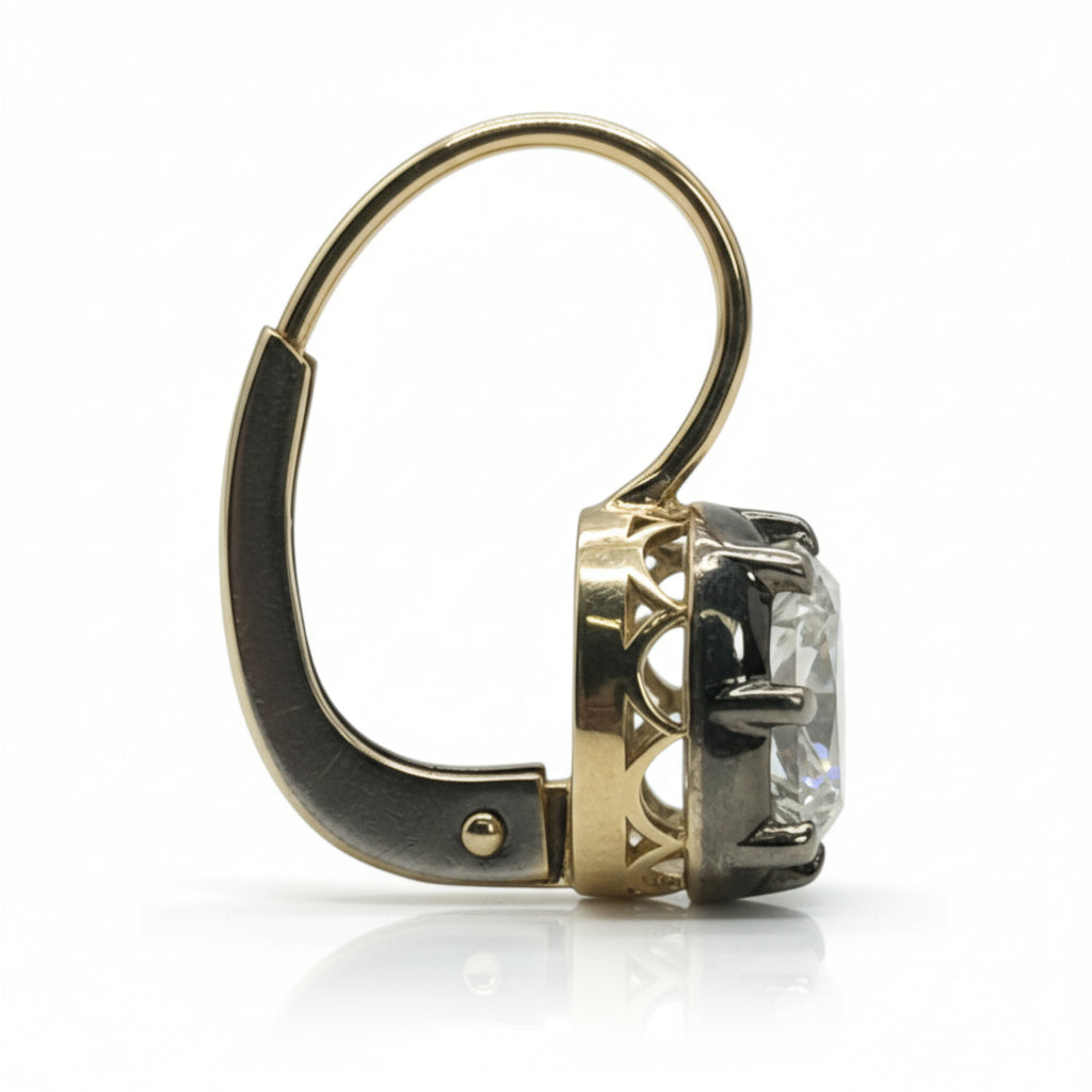 Old Mine Cut Lab Diamond Collet Dormeuse Earrings
