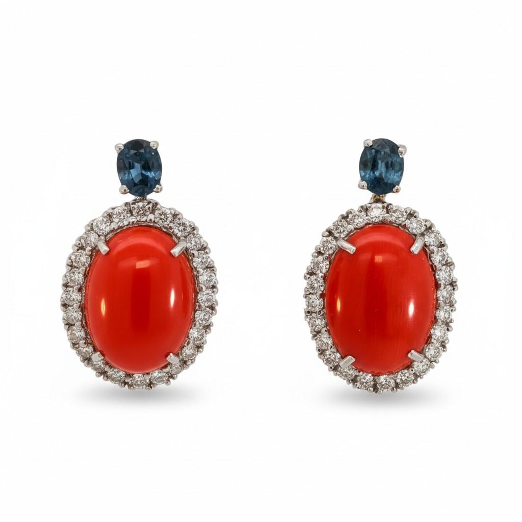 Vintage Coral Sapphire & Diamond Earrings