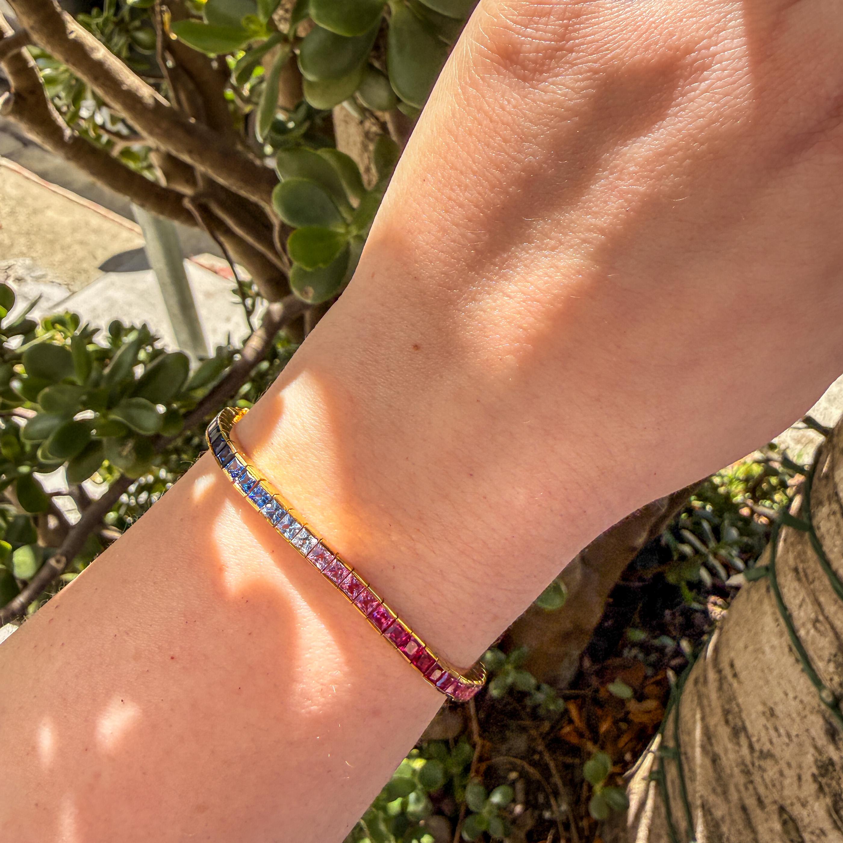 18K Rainbow Sapphire Line Bracelet