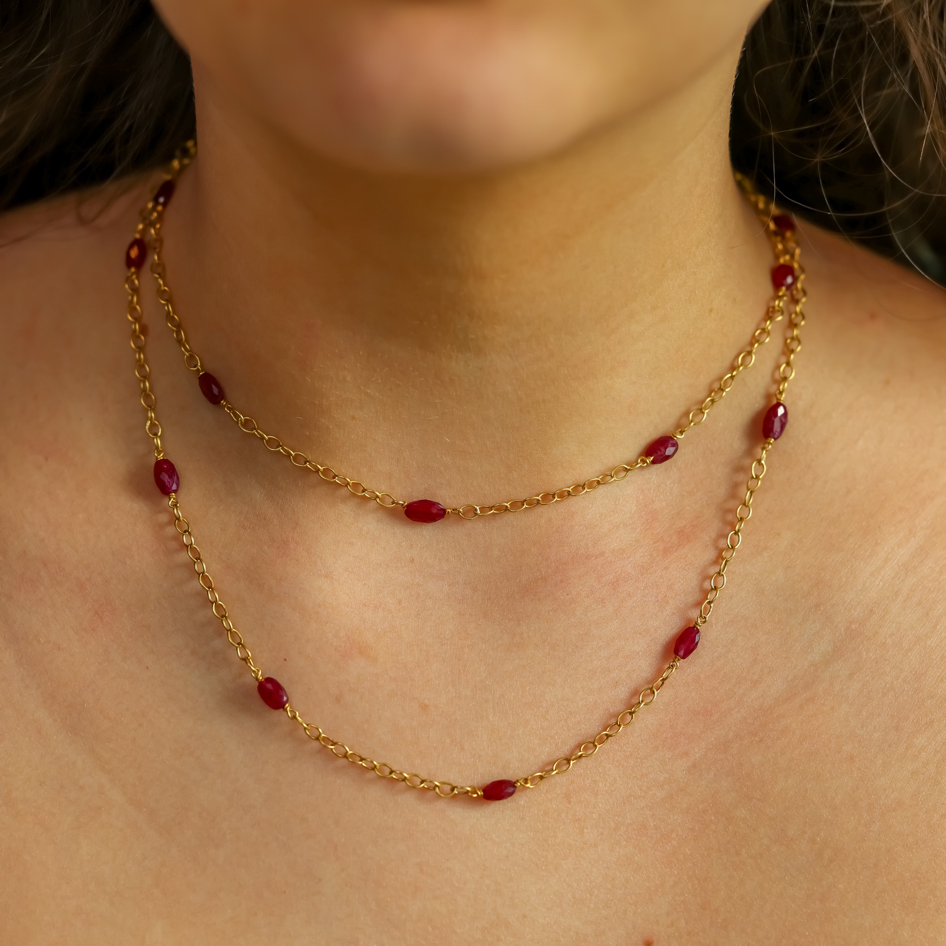 22K Yellow Gold Ruby Bead Necklace