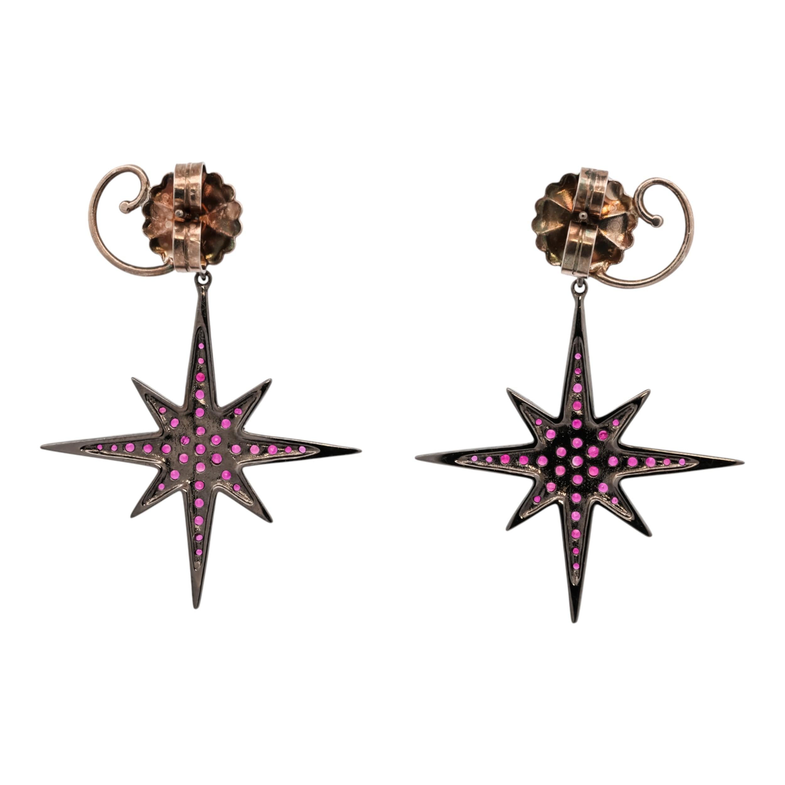 Sydney Evan Ruby & Black Gold Starburst Earrings