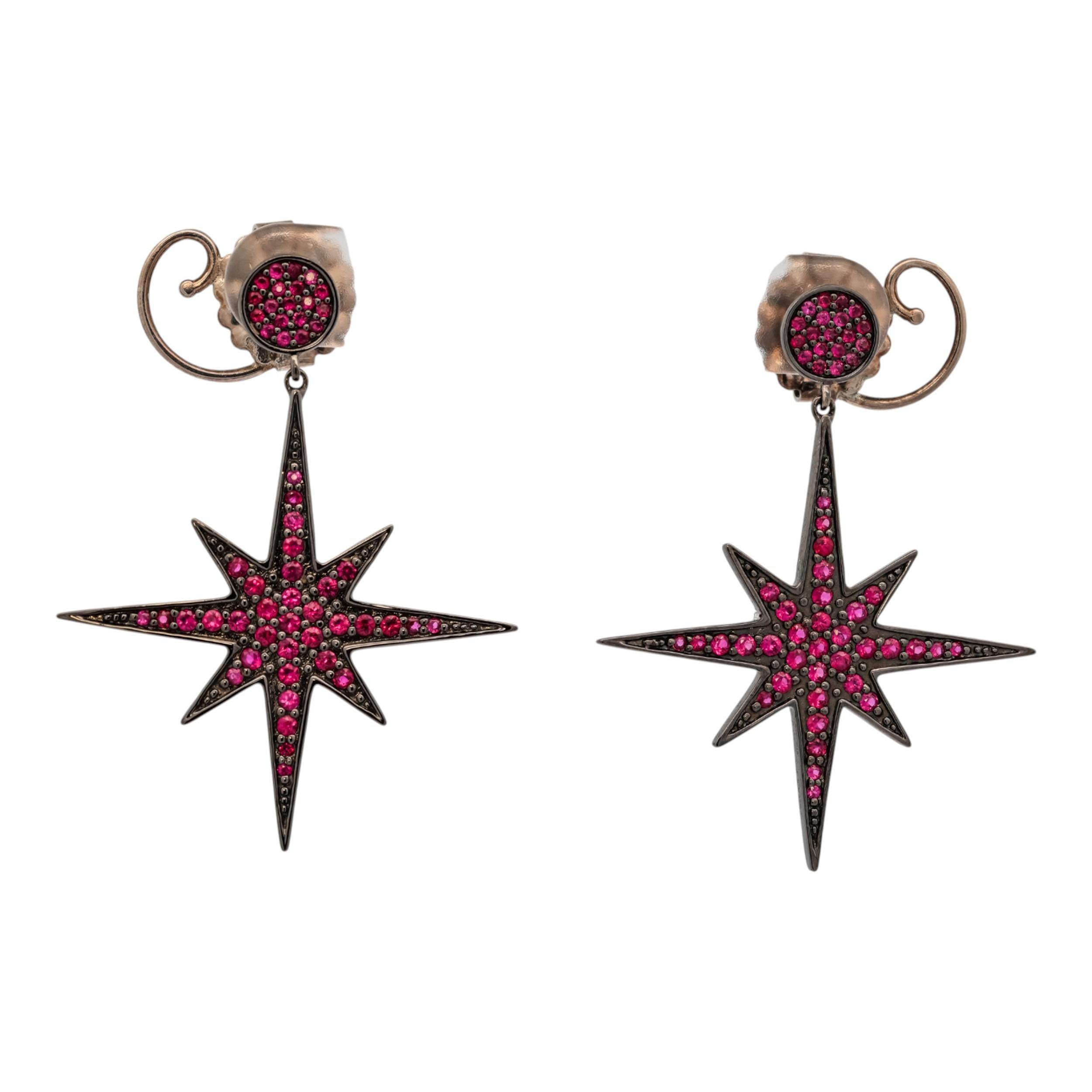 Sydney Evan Ruby & Black Gold Starburst Earrings