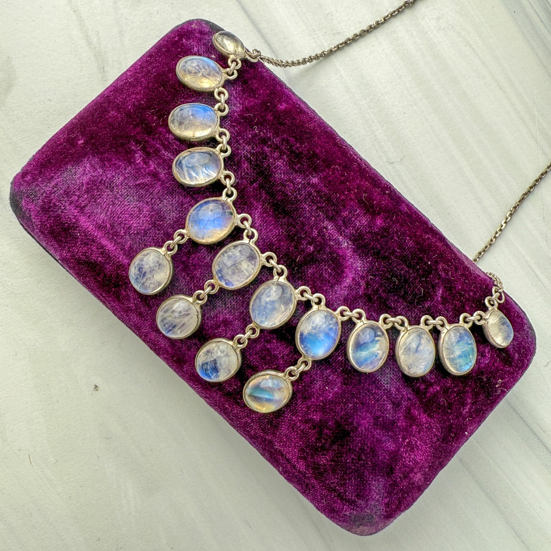 Vintage Sterling Silver Moonstone Fringe Necklace