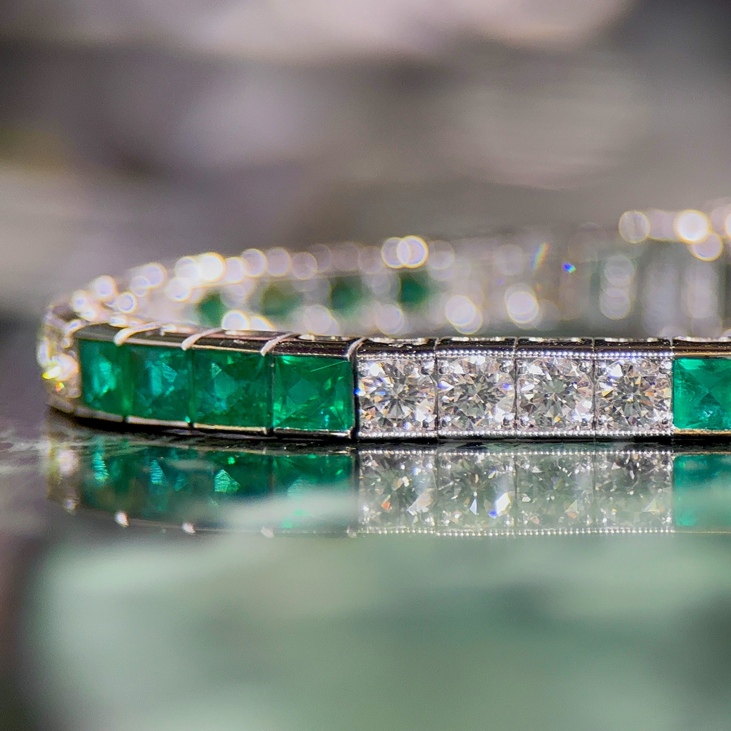 Sonia Britton Platinum Emerald & Diamond Line Bracelet