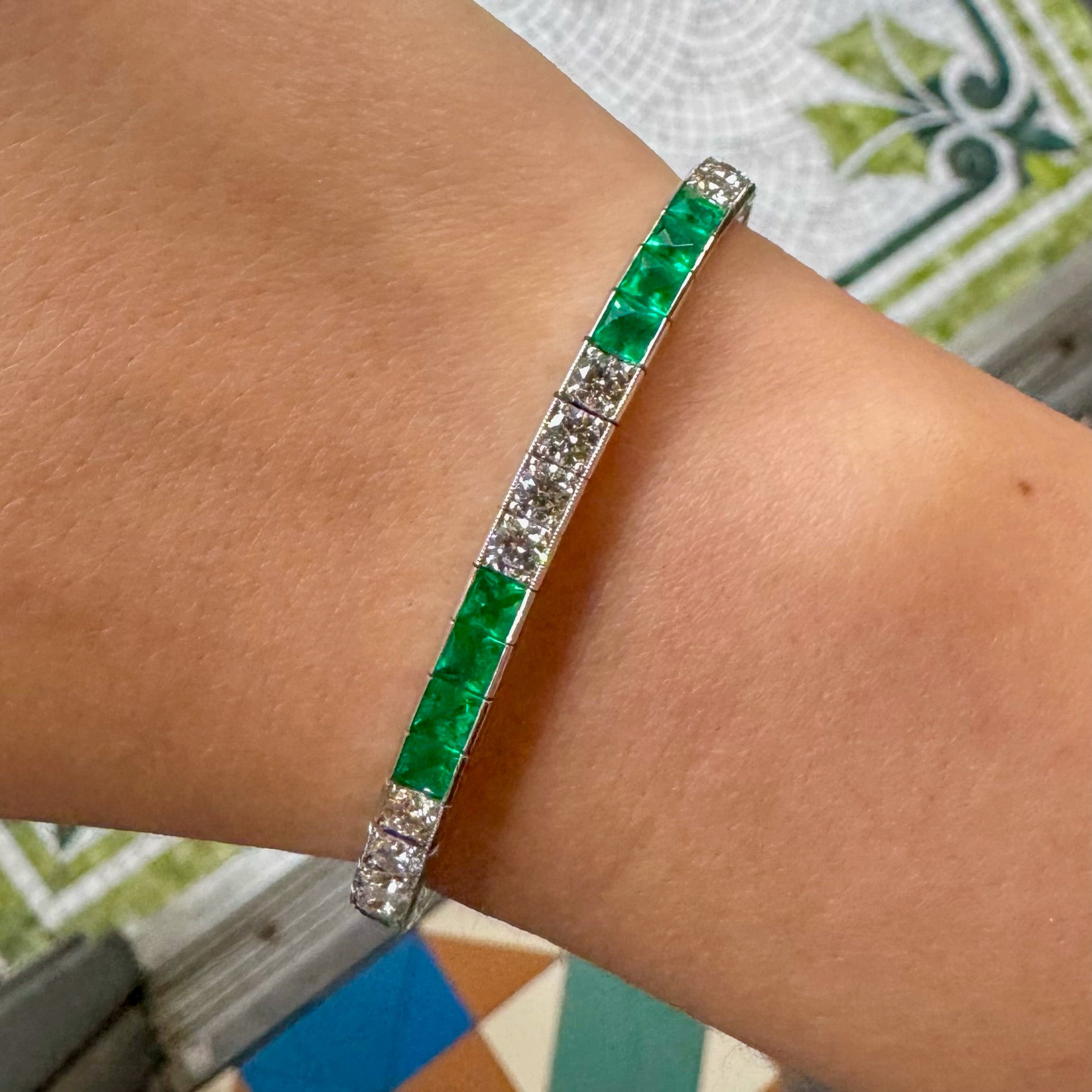 Sonia Britton Platinum Emerald & Diamond Line Bracelet