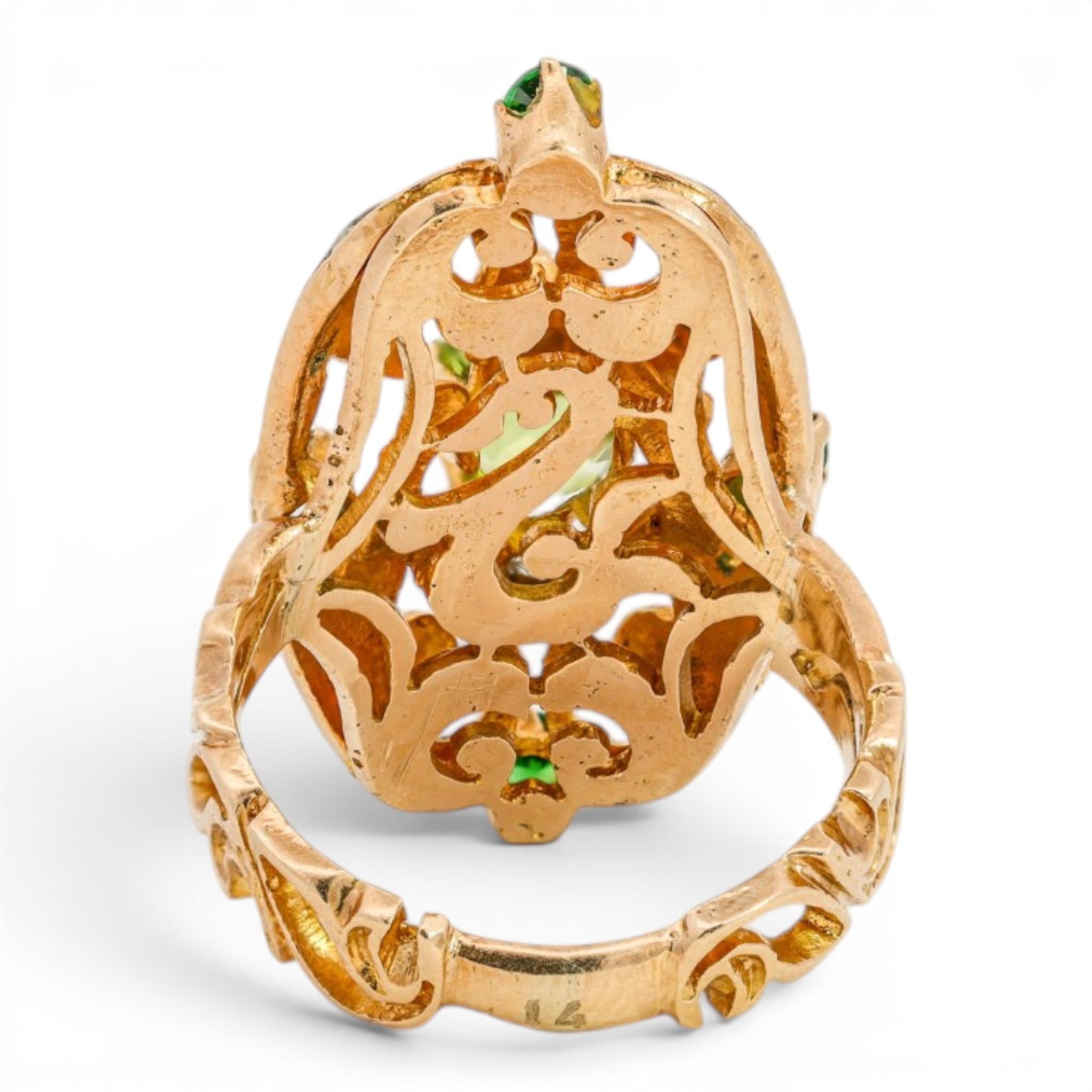 Vintage Enamel, Peridot, Tsavorite, & Diamond Dinner Ring