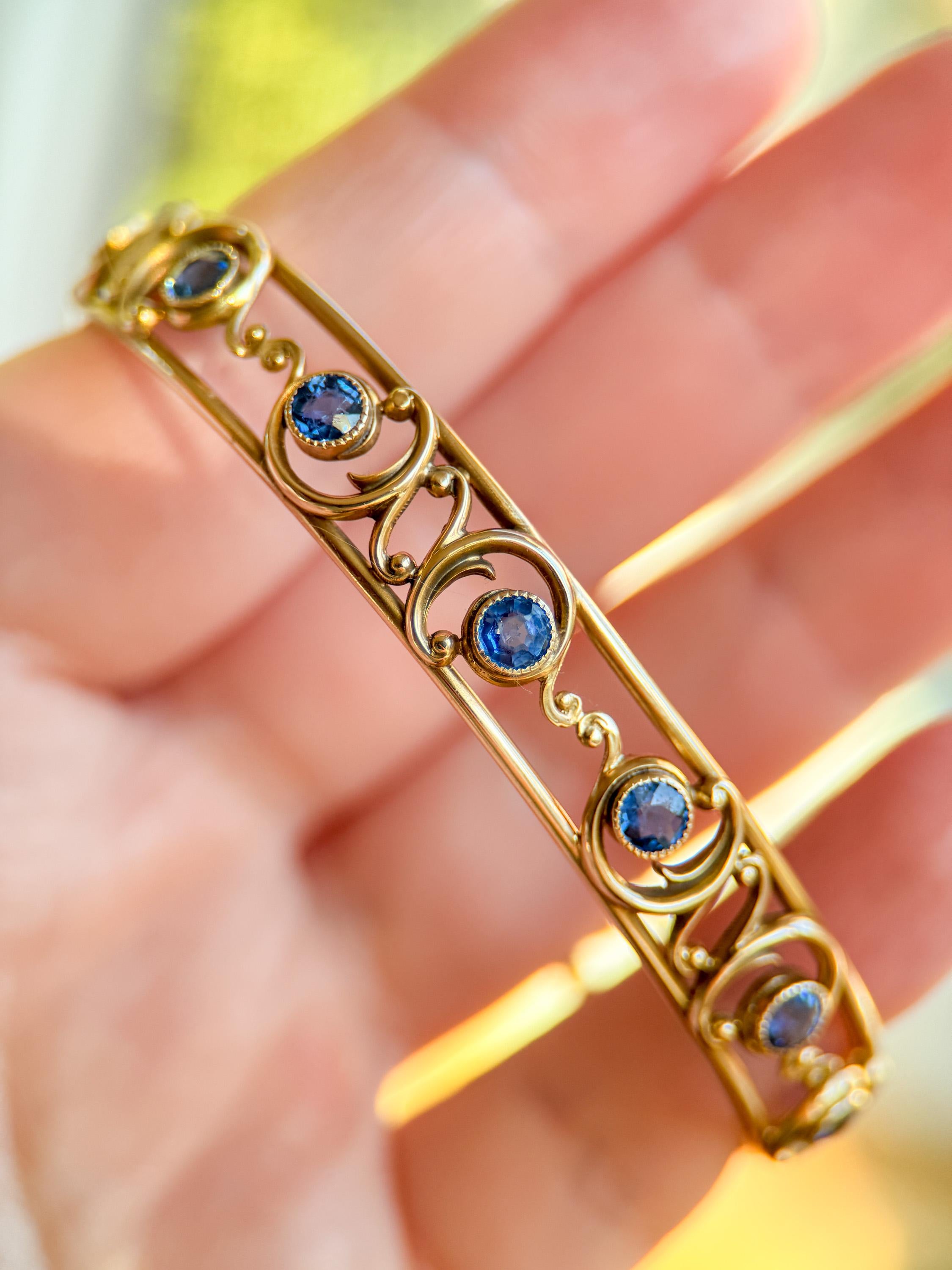 Arts & Crafts Yogo Gulch Montana Sapphire Filigree Bangle Bracelet